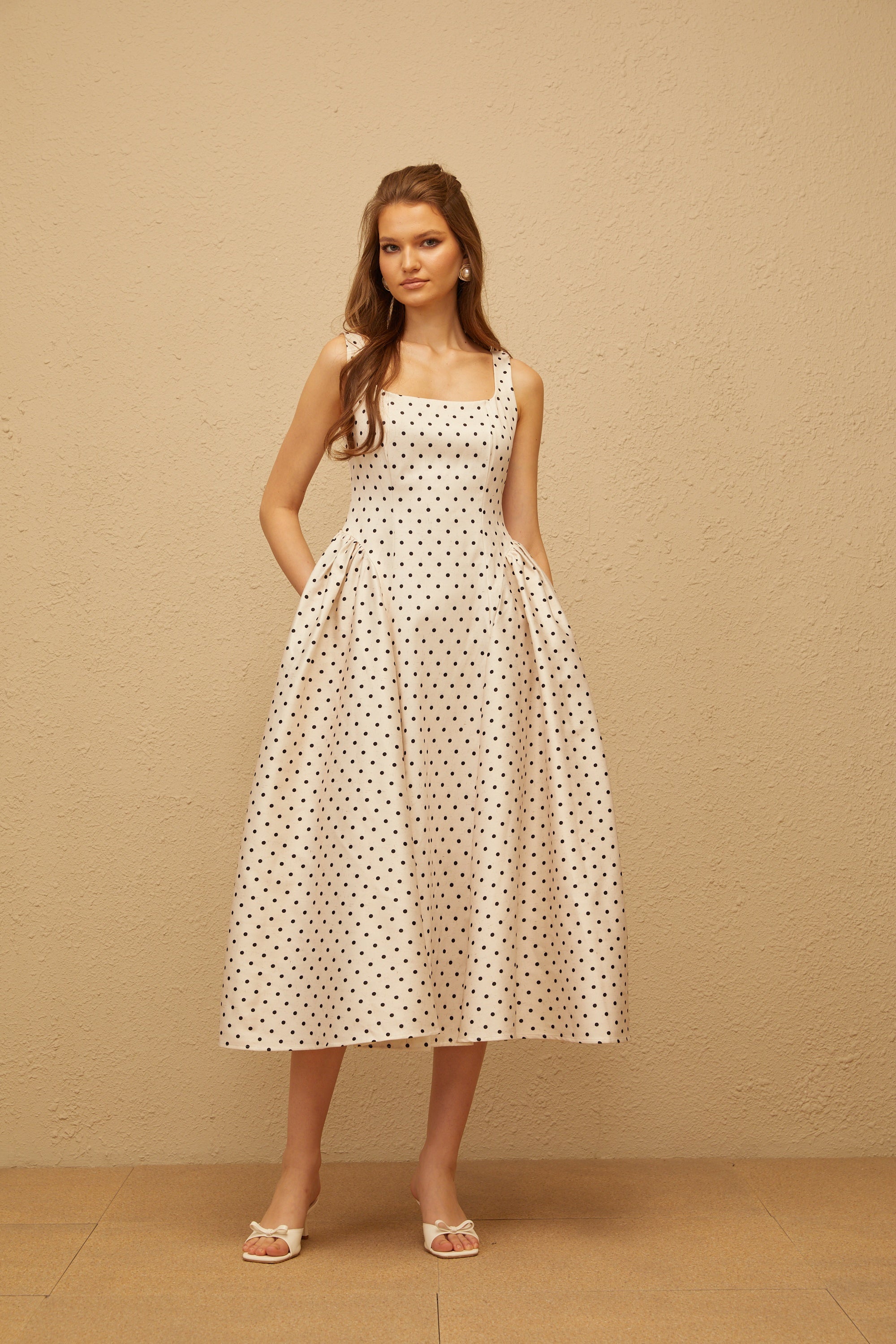Geneviève White Polka Dot Midi Dress