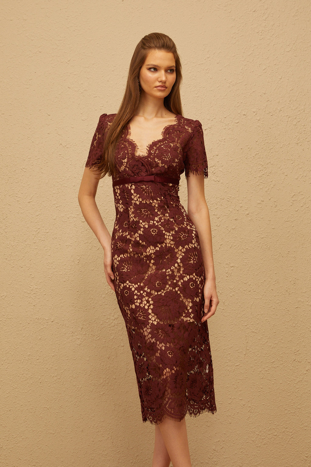 The Iris Midi Dress in ivory lace main image 1
