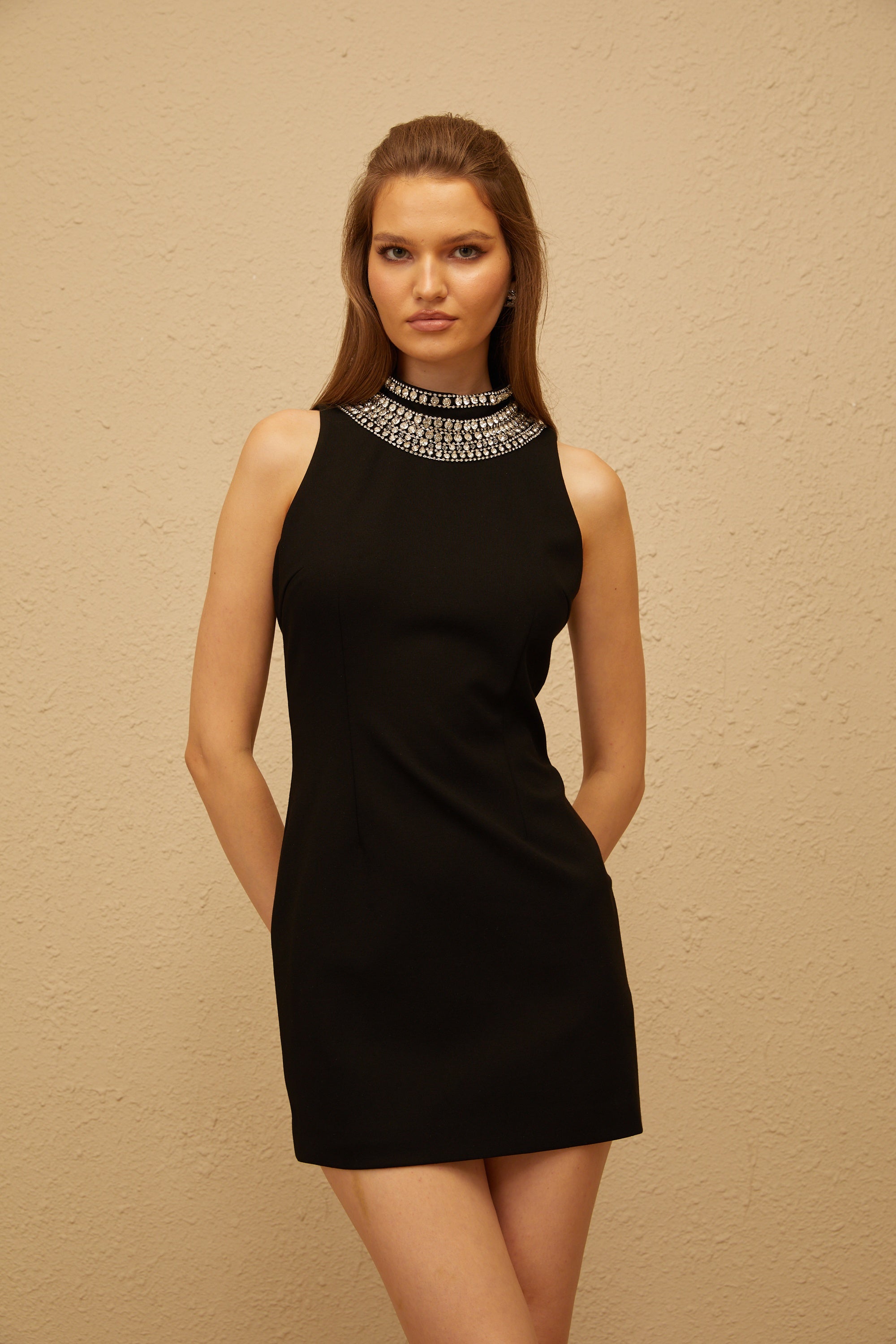 Colette Black Crystal Embellished Mini Dress