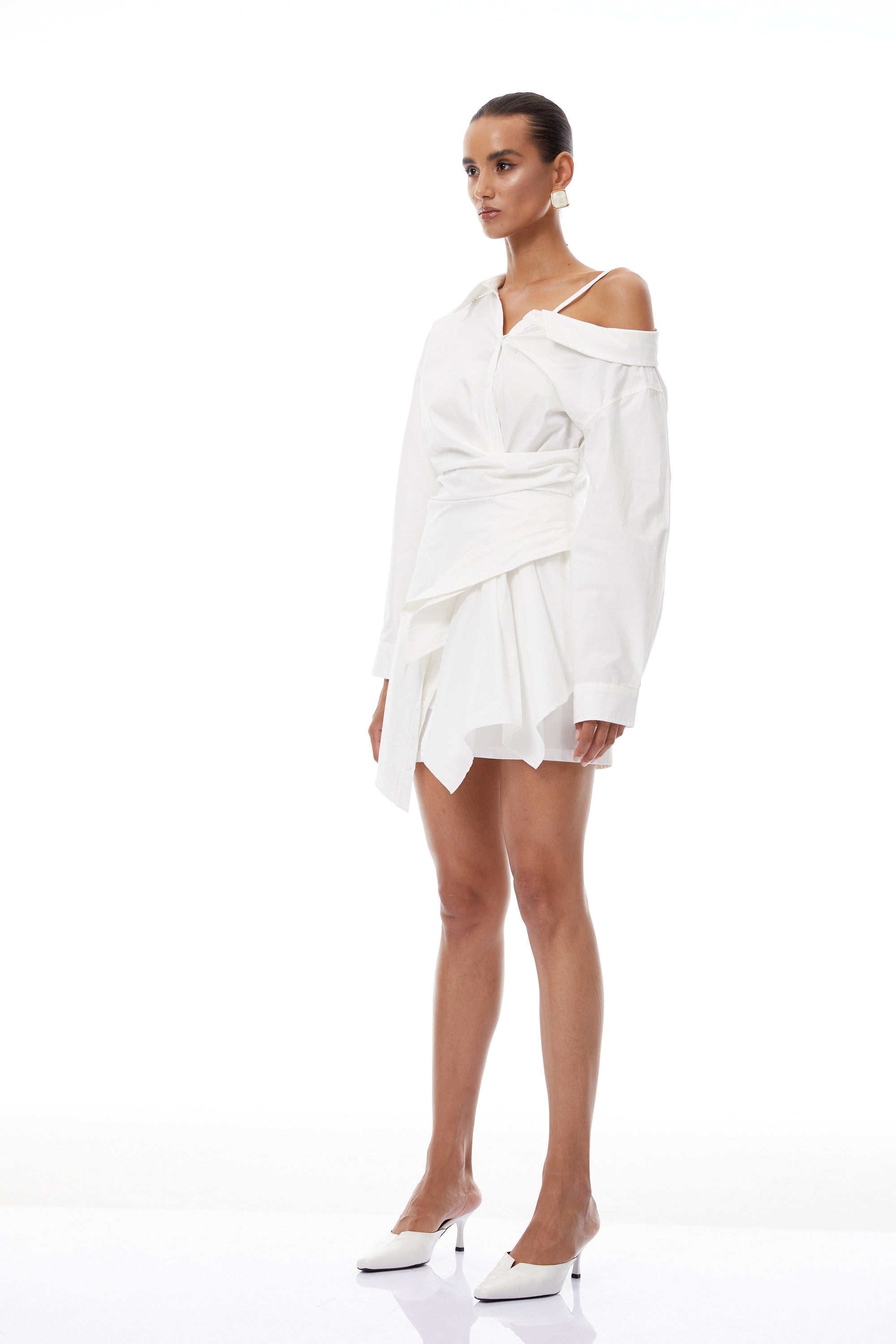 Tímea White Asymmetrical Mini Shirt Dress