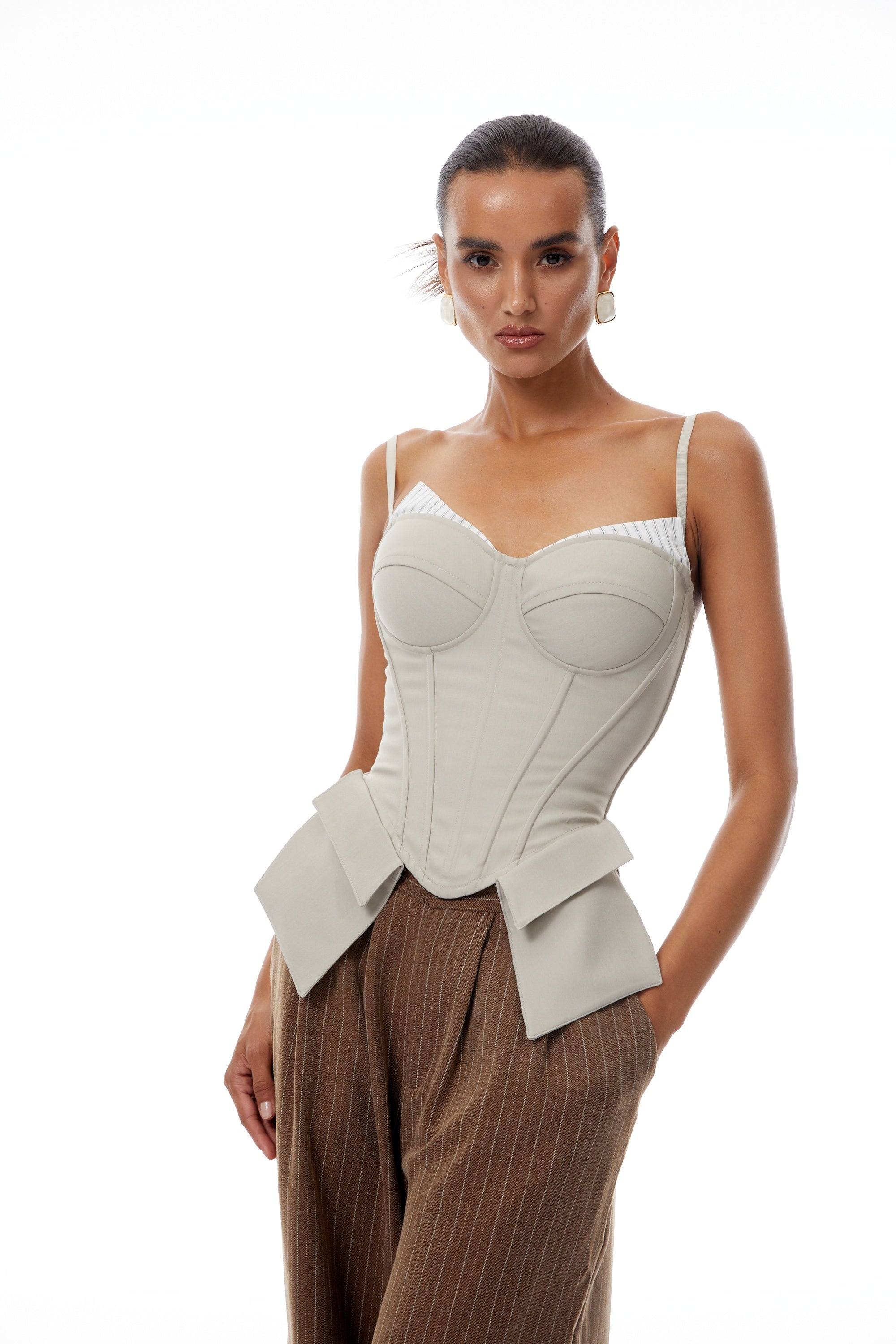 Virág Grey Stripe Panel Corset Top