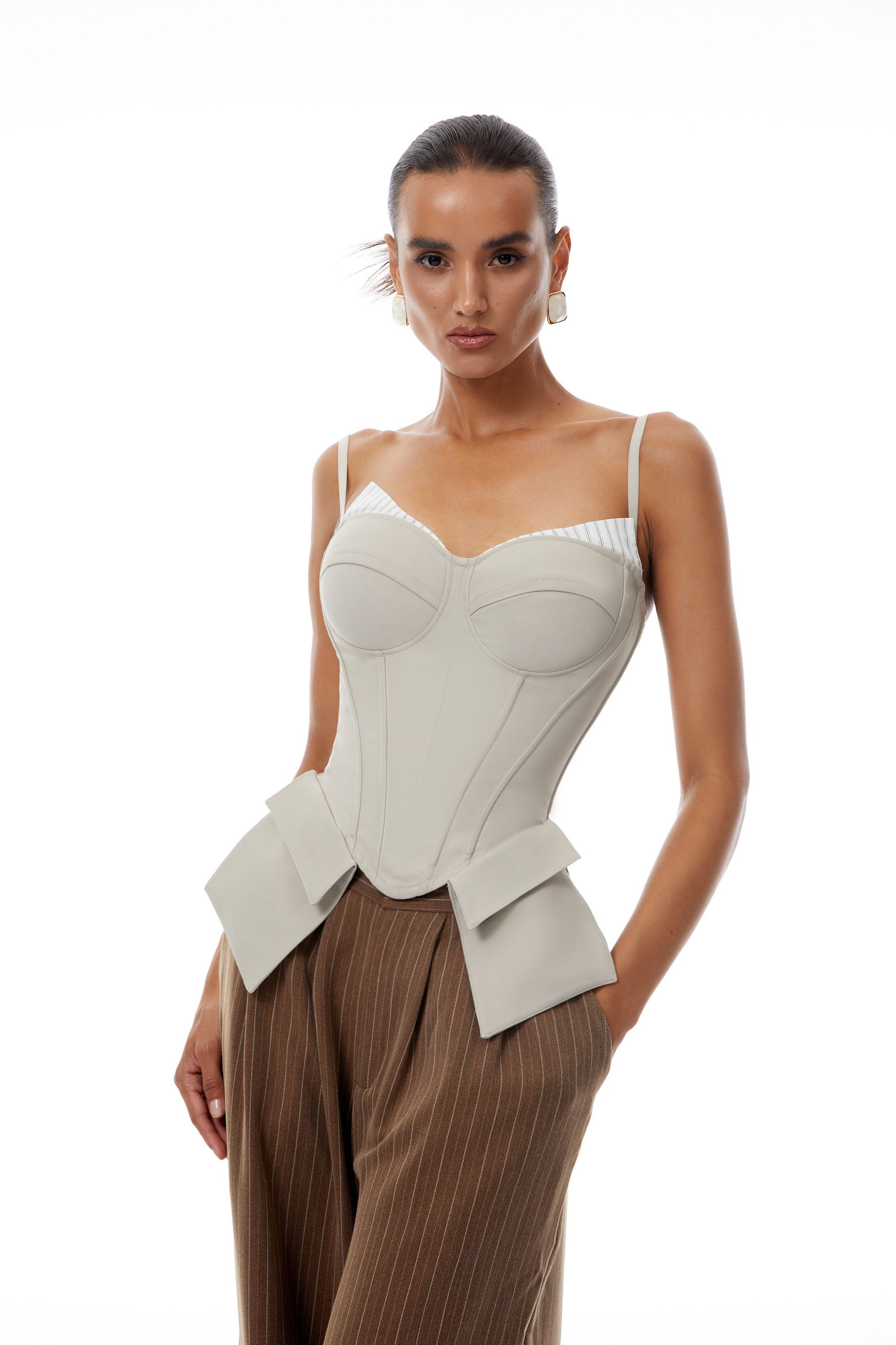 Virág Grey Stripe Panel Corset Top