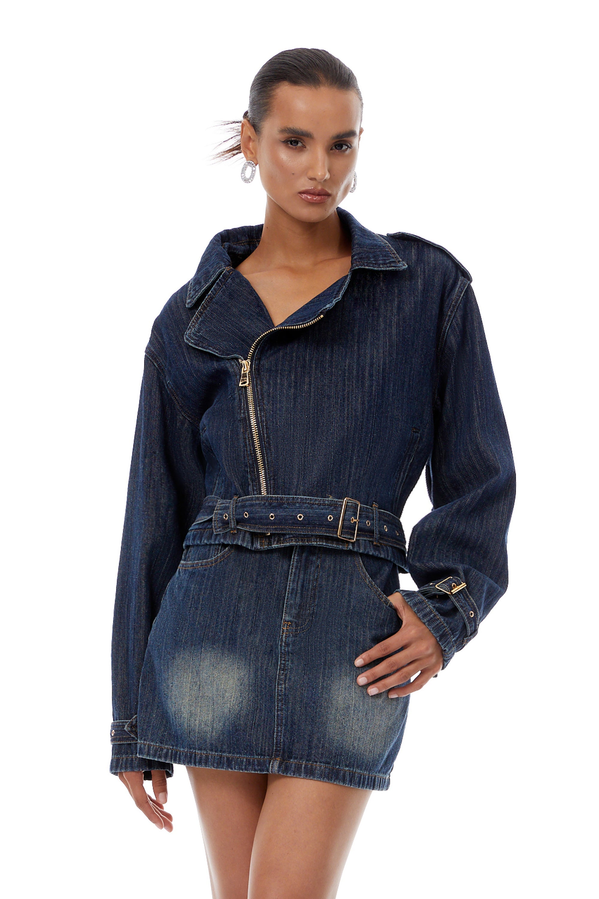 Solène Blue Denim Biker Jacket & Skirt Set (Final Sale)