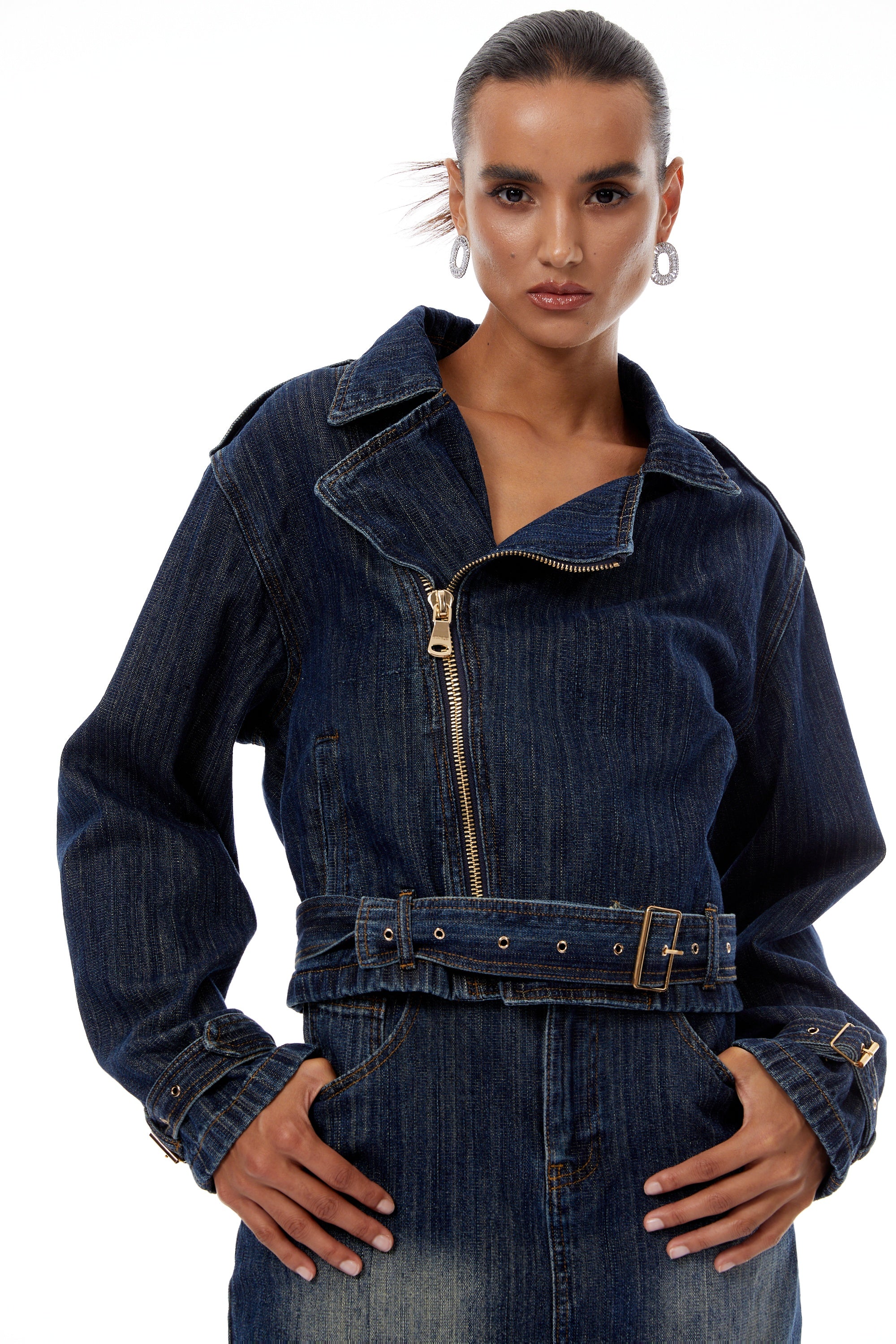 Solène Blue Denim Biker Jacket & Skirt Set (Final Sale)