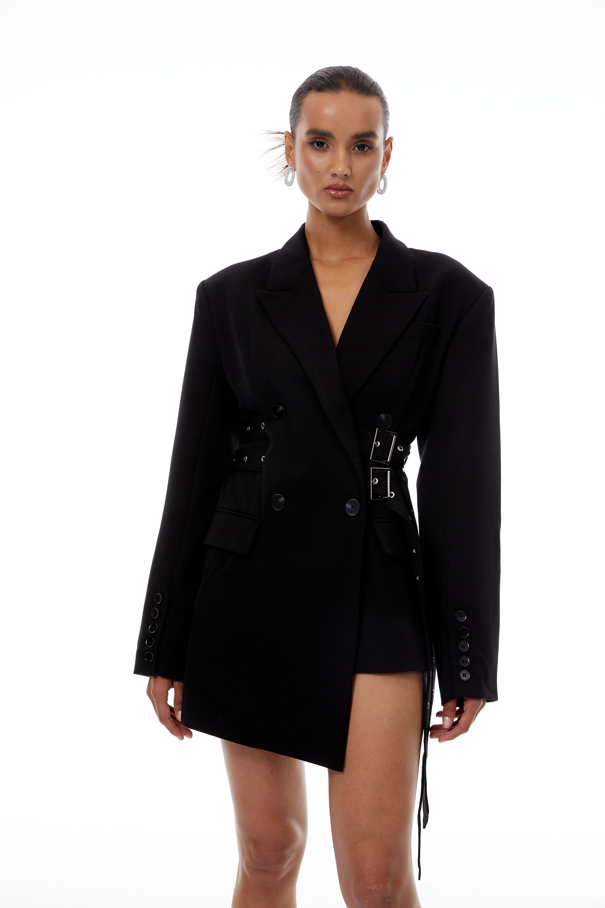 Orsolya Black Belted Asymmetrical Blazer