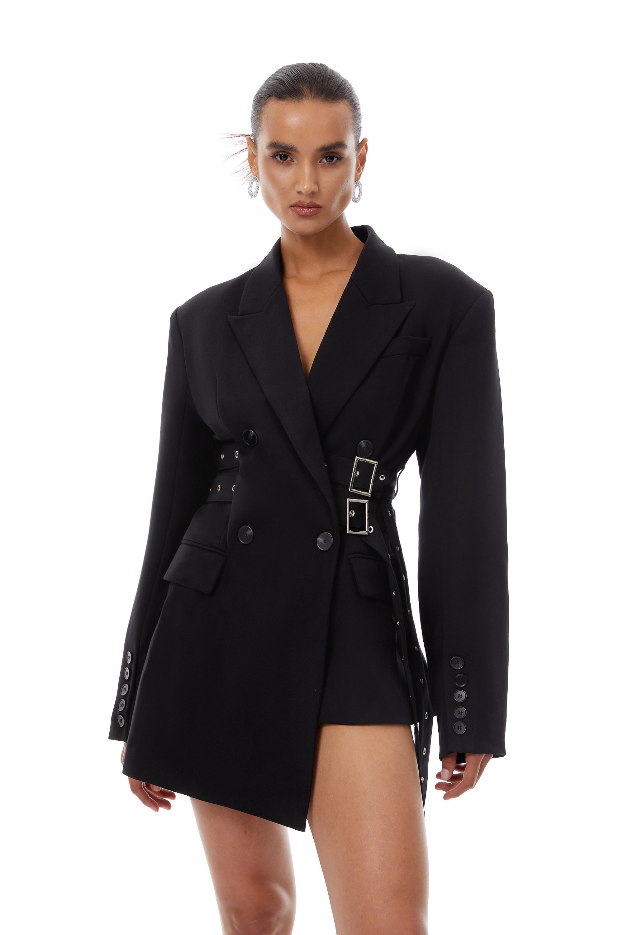 Orsolya Black Belted Asymmetrical Blazer