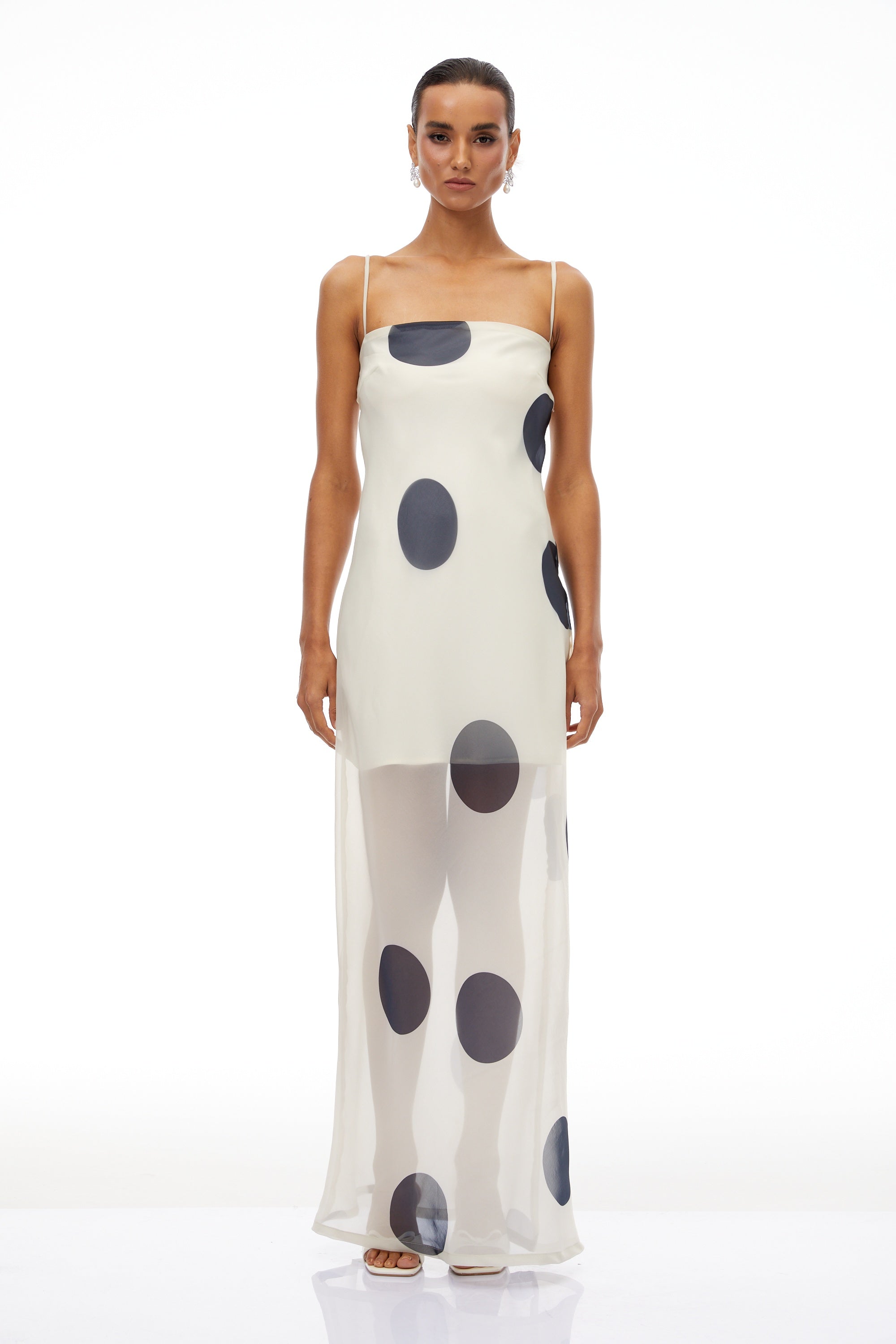 Josiane White Polka Dot Organza Maxi Dress