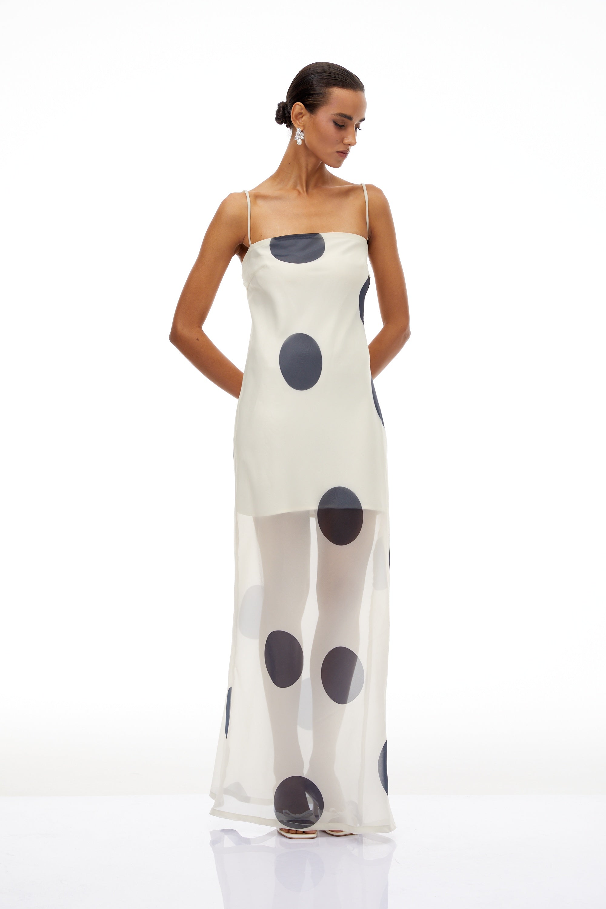 Josiane White Polka Dot Organza Maxi Dress
