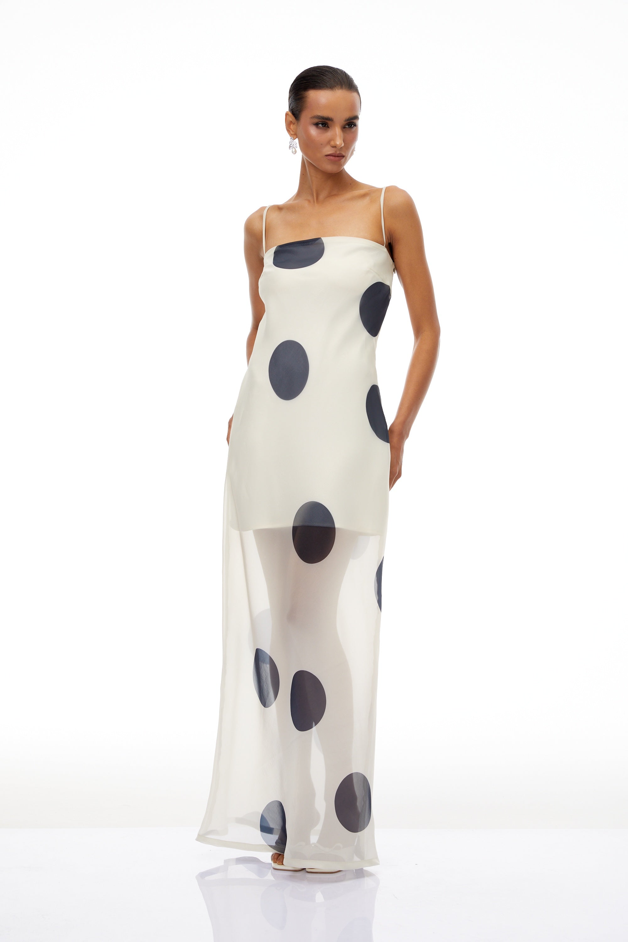 Josiane White Polka Dot Organza Maxi Dress