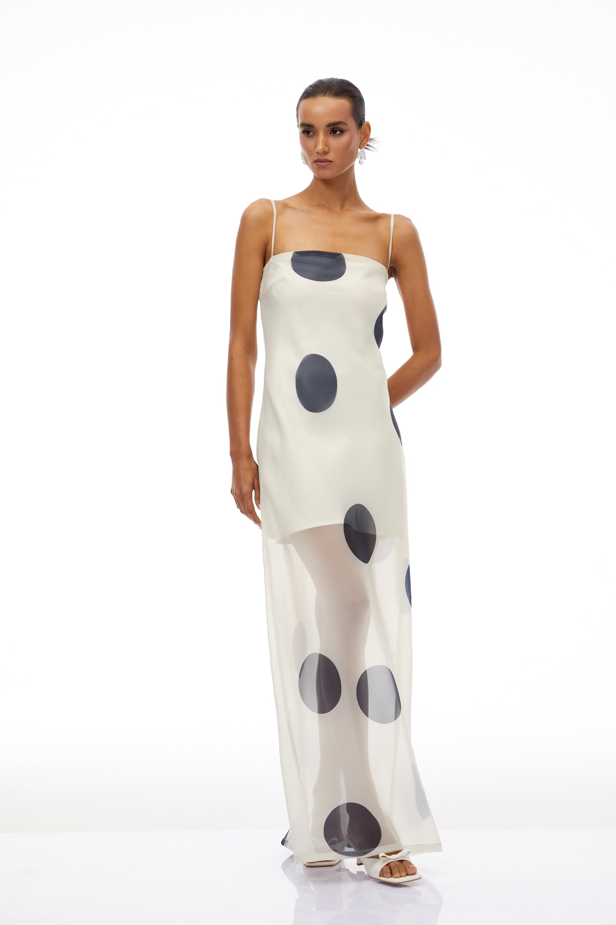 Josiane White Polka Dot Organza Maxi Dress