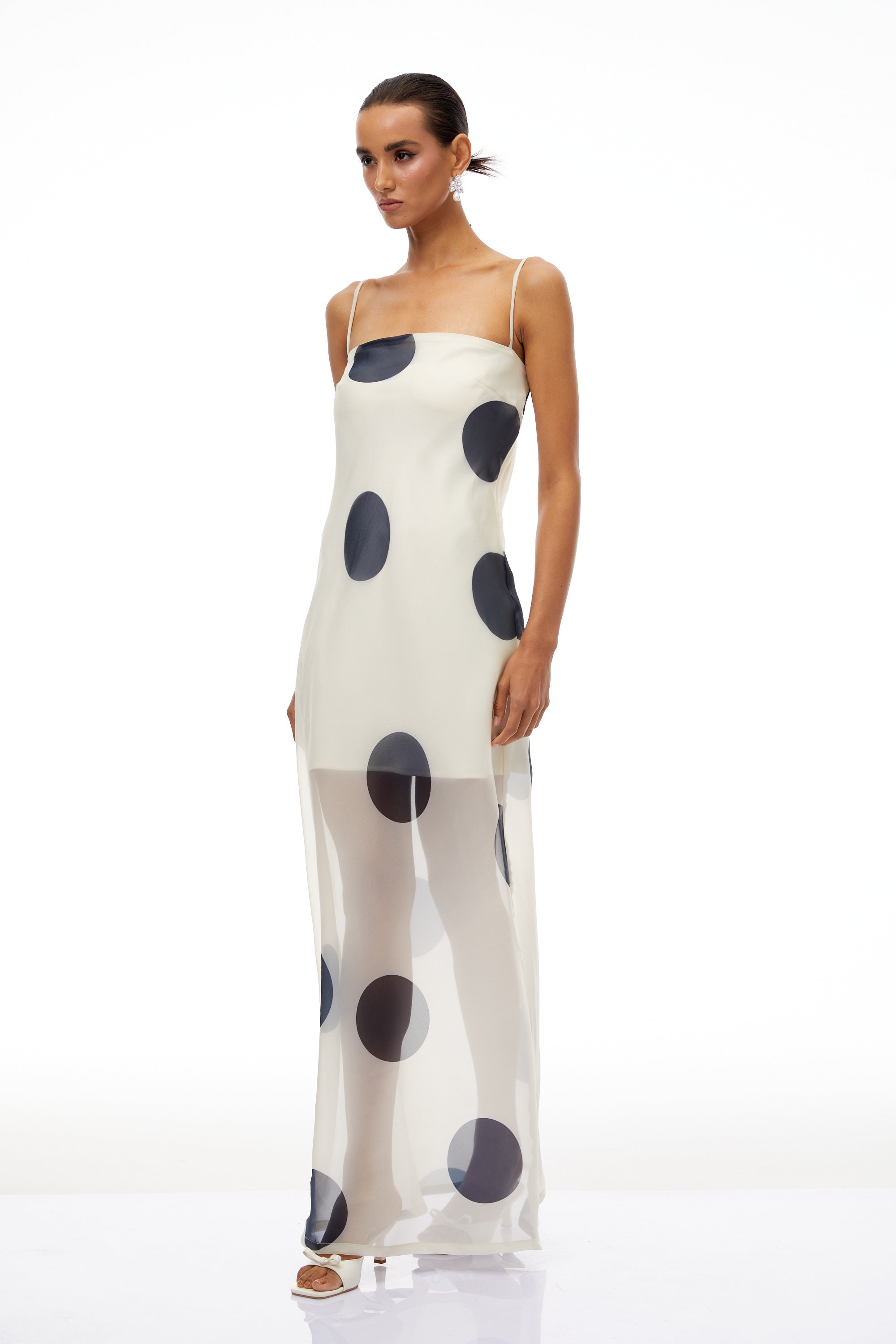 Josiane White Polka Dot Organza Maxi Dress