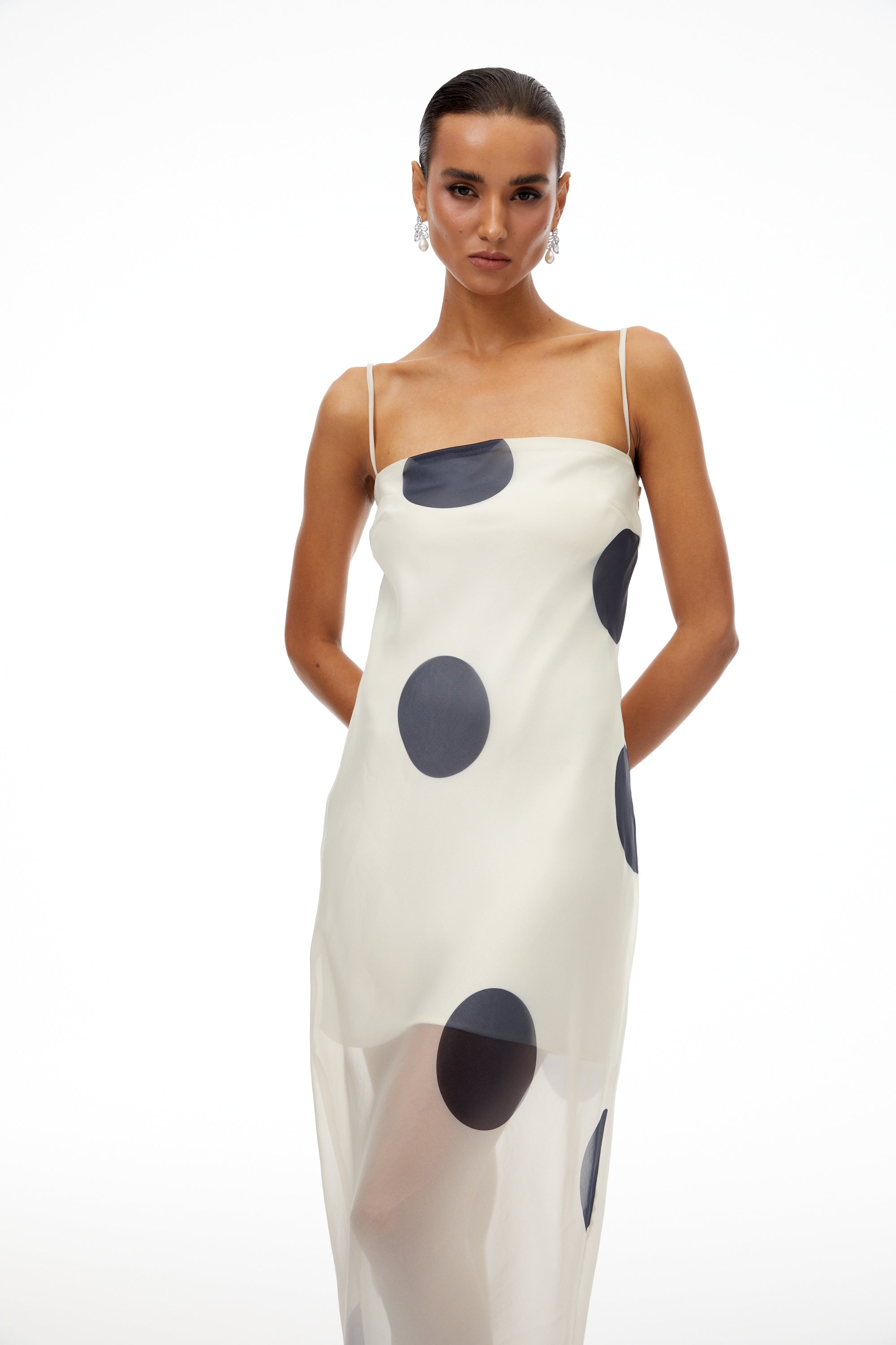 Josiane White Polka Dot Organza Maxi Dress