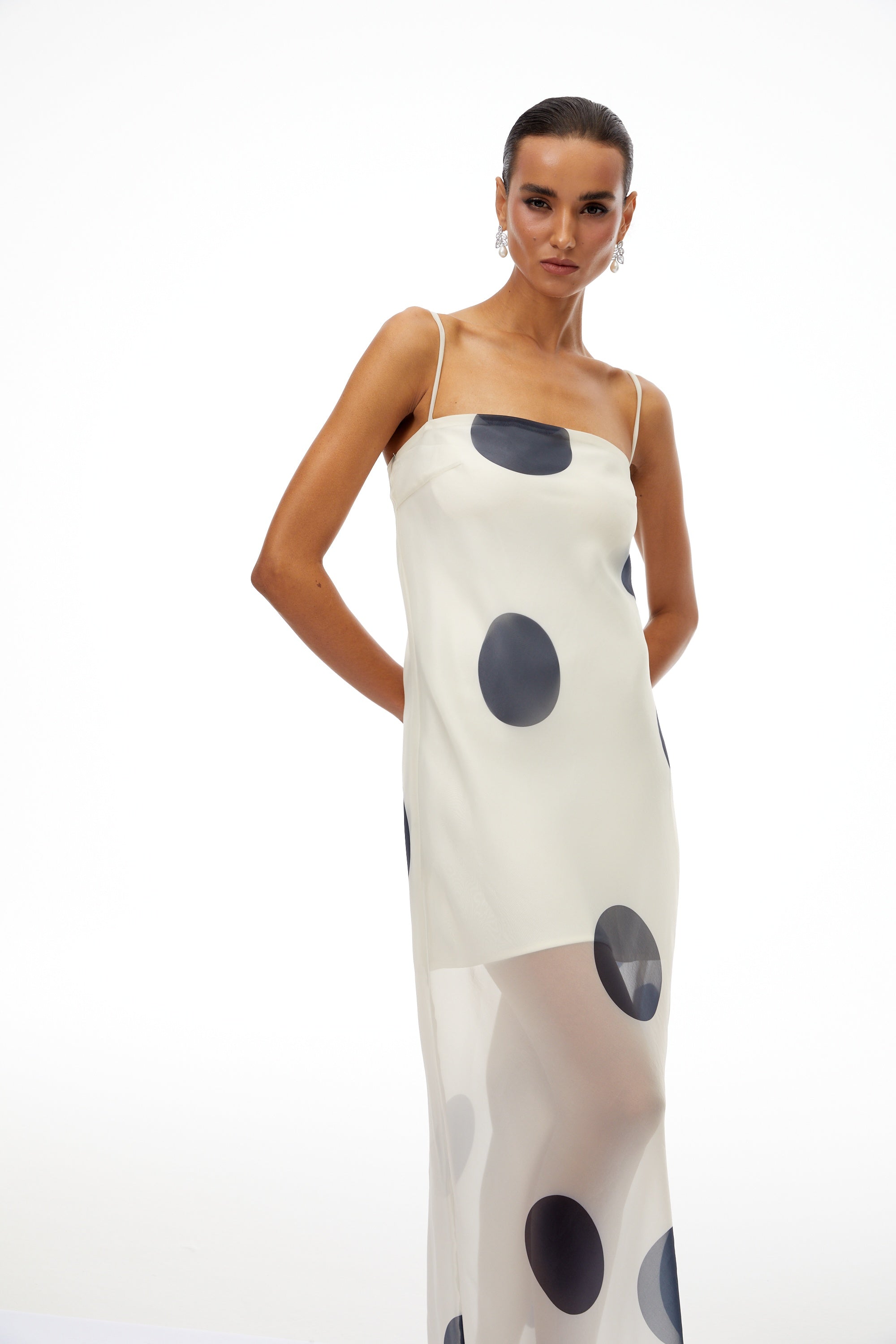 Josiane White Polka Dot Organza Maxi Dress