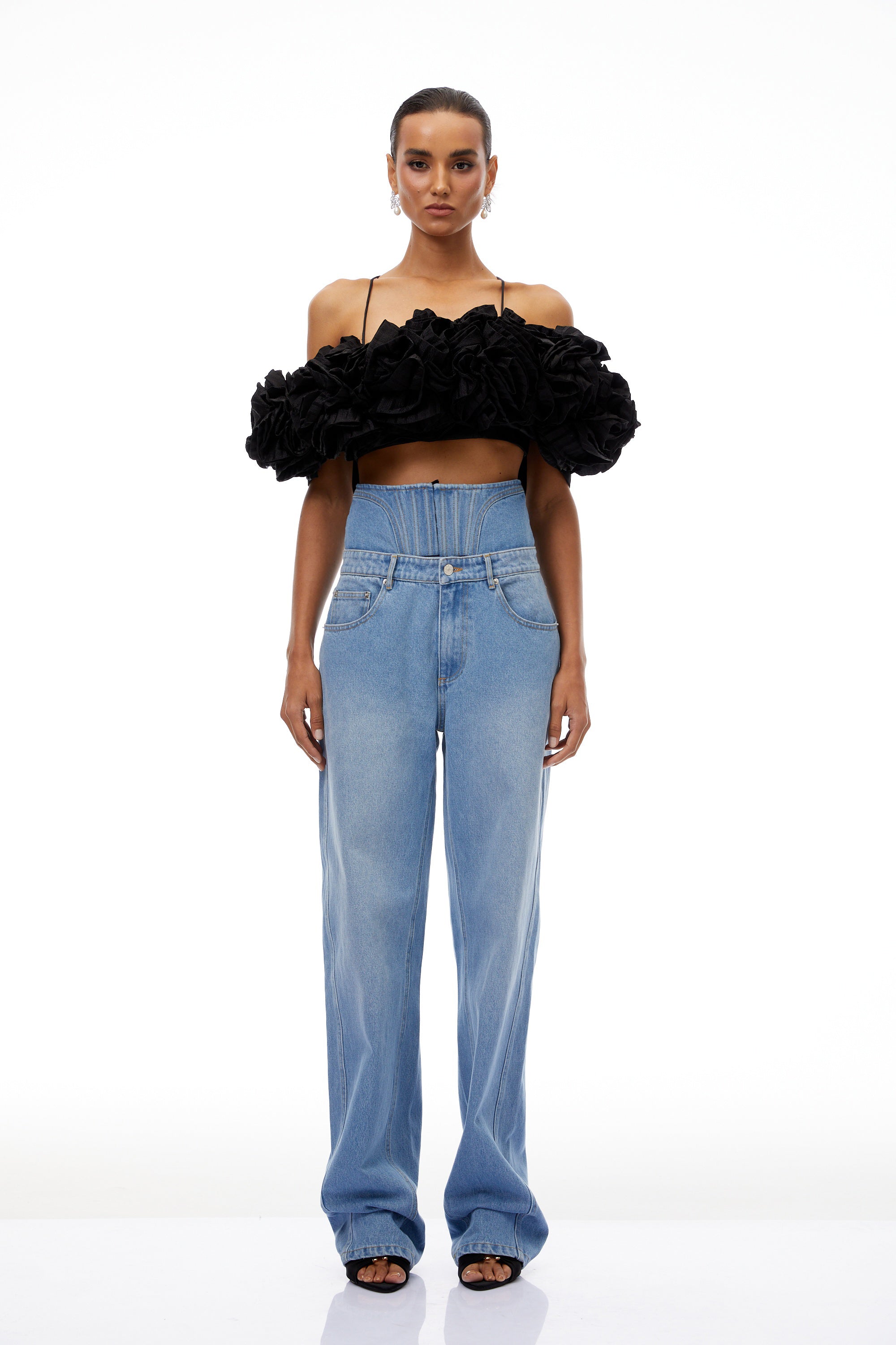 Cosmina Light Blue Corset Panel Denim Jeans