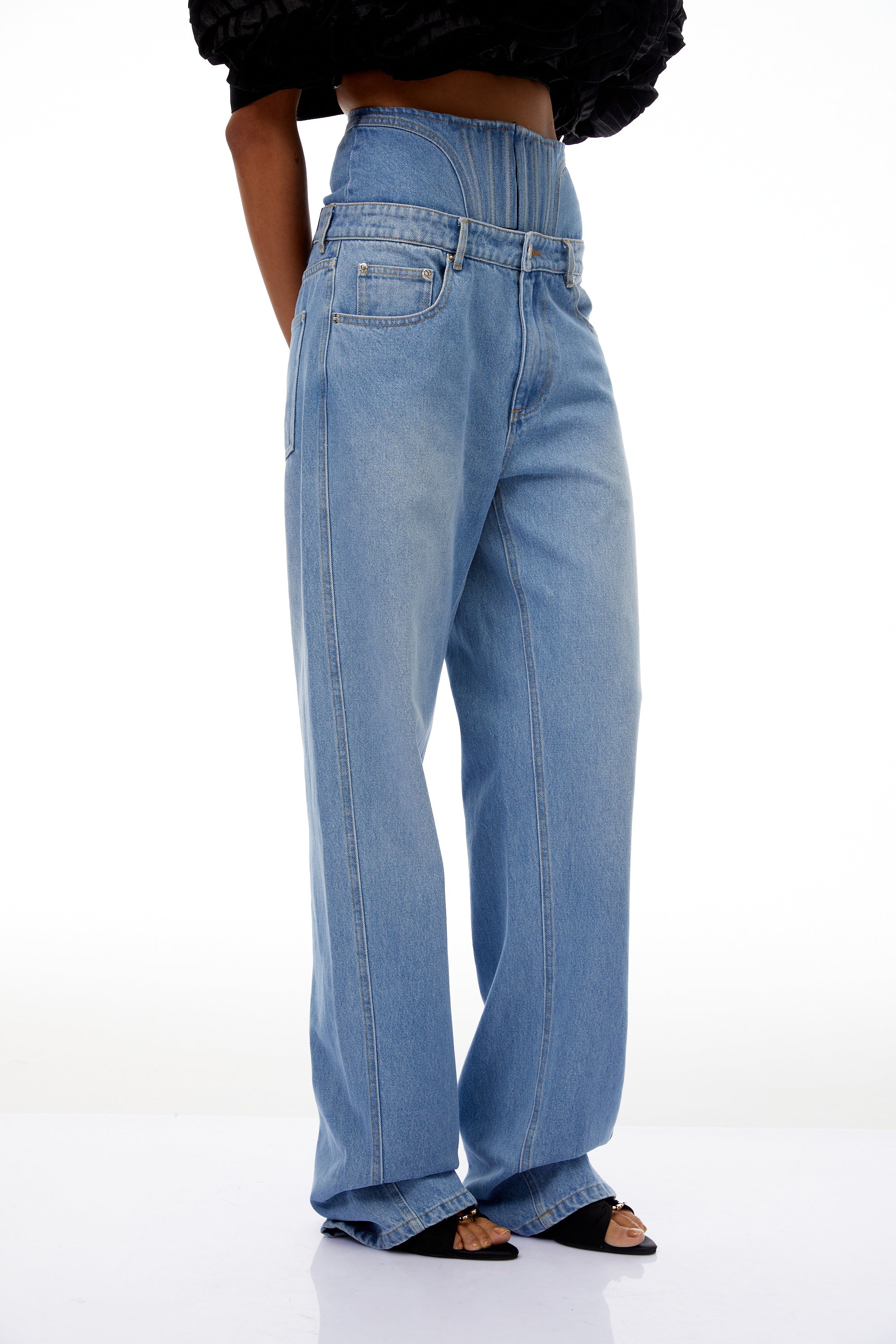 Cosmina Light Blue Corset Panel Denim Jeans