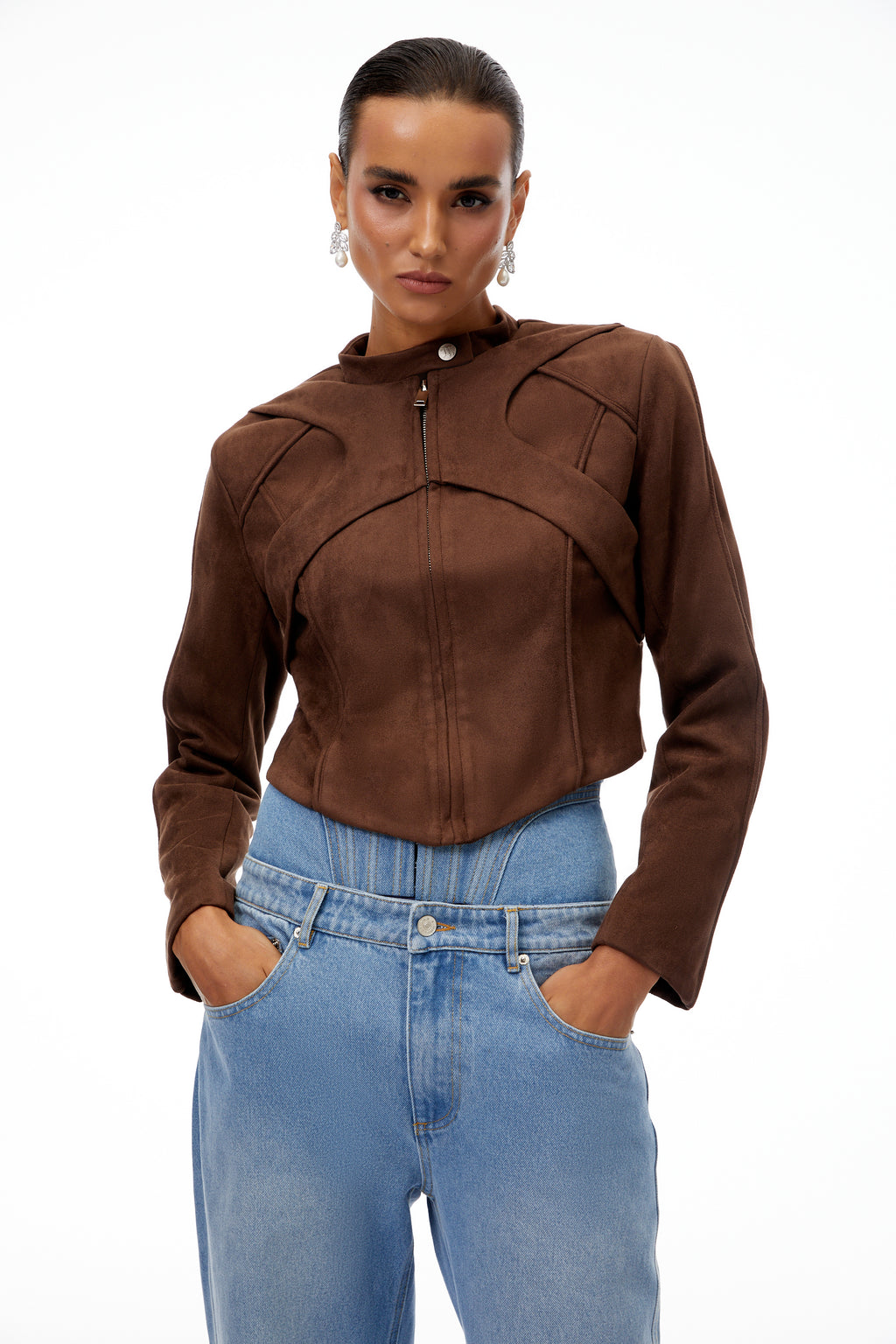 3510254 Brown Bike Suede Staple Jacket main image 1
