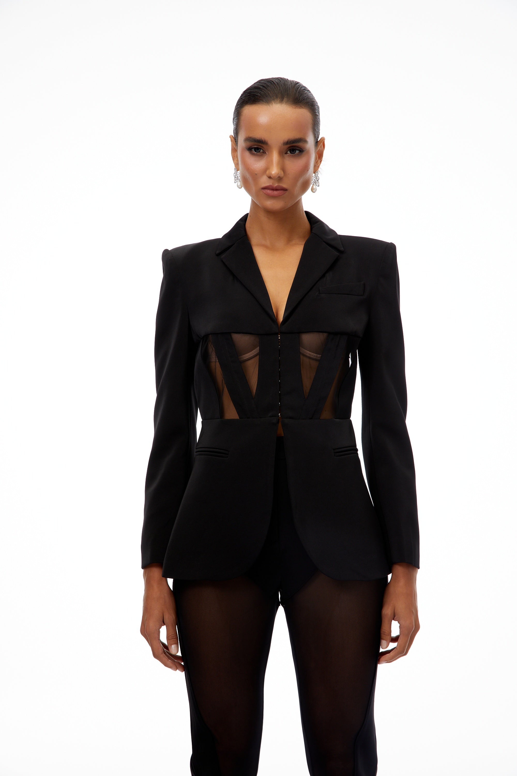 Noémie Black Corset Panelled Blazer
