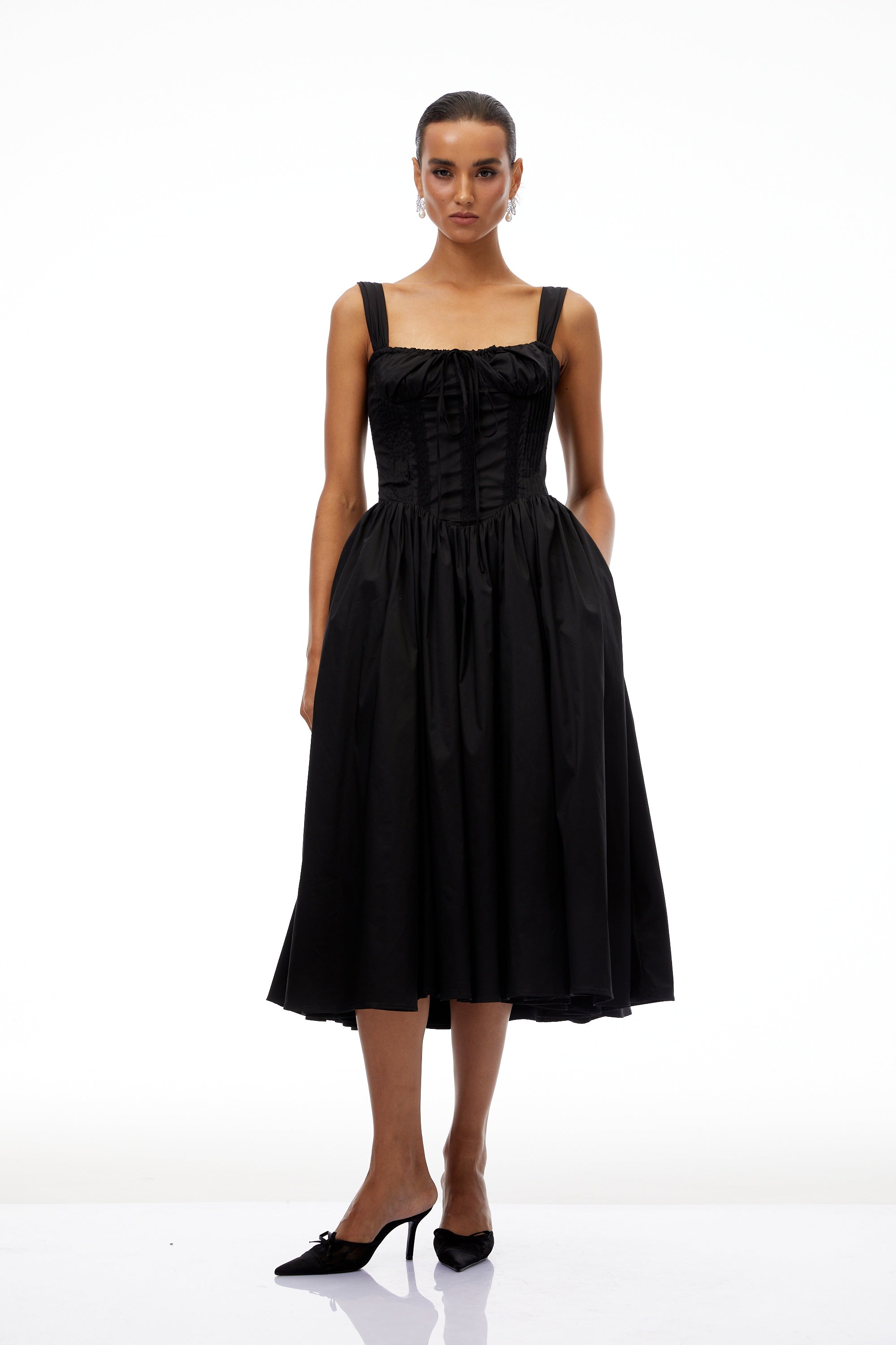 Bruyère Black Lace Trim Corset Midi Dress