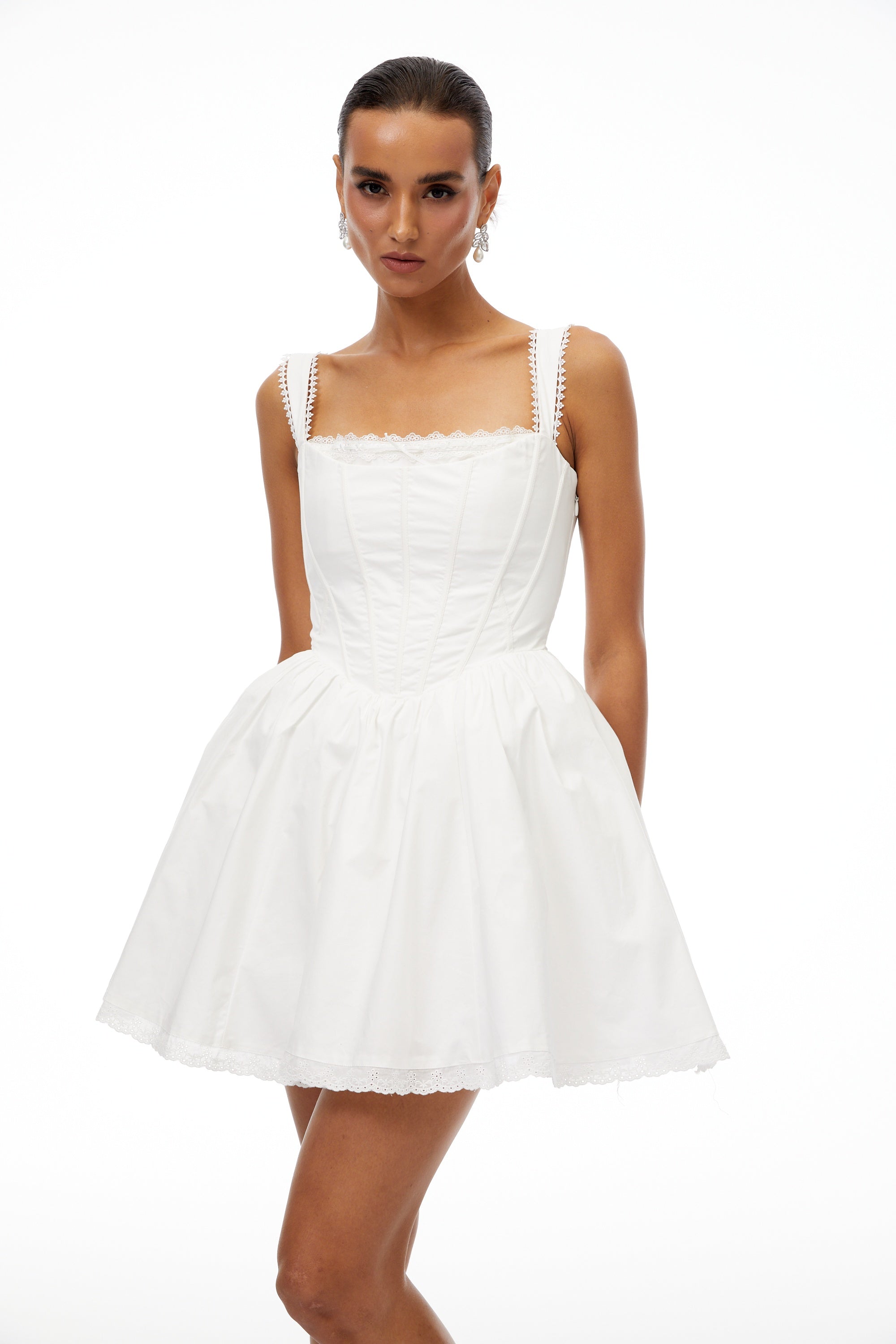 Béatrice White Lace Trim Corset Mini Dress