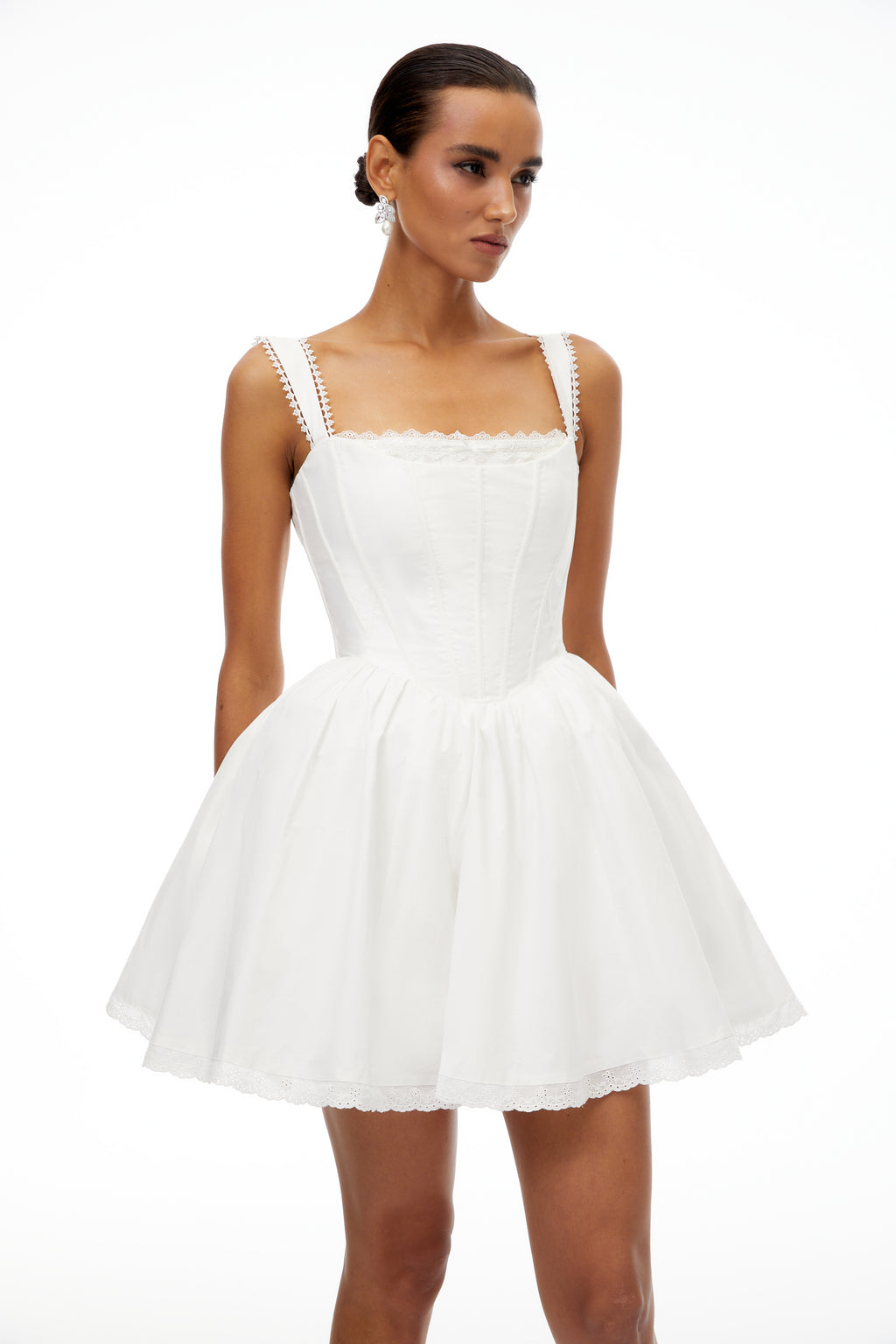 Batrice White Lace Trim Corset Mini Dress, S / White Batrice White Lace Trim Corset Mini Dress, S / White