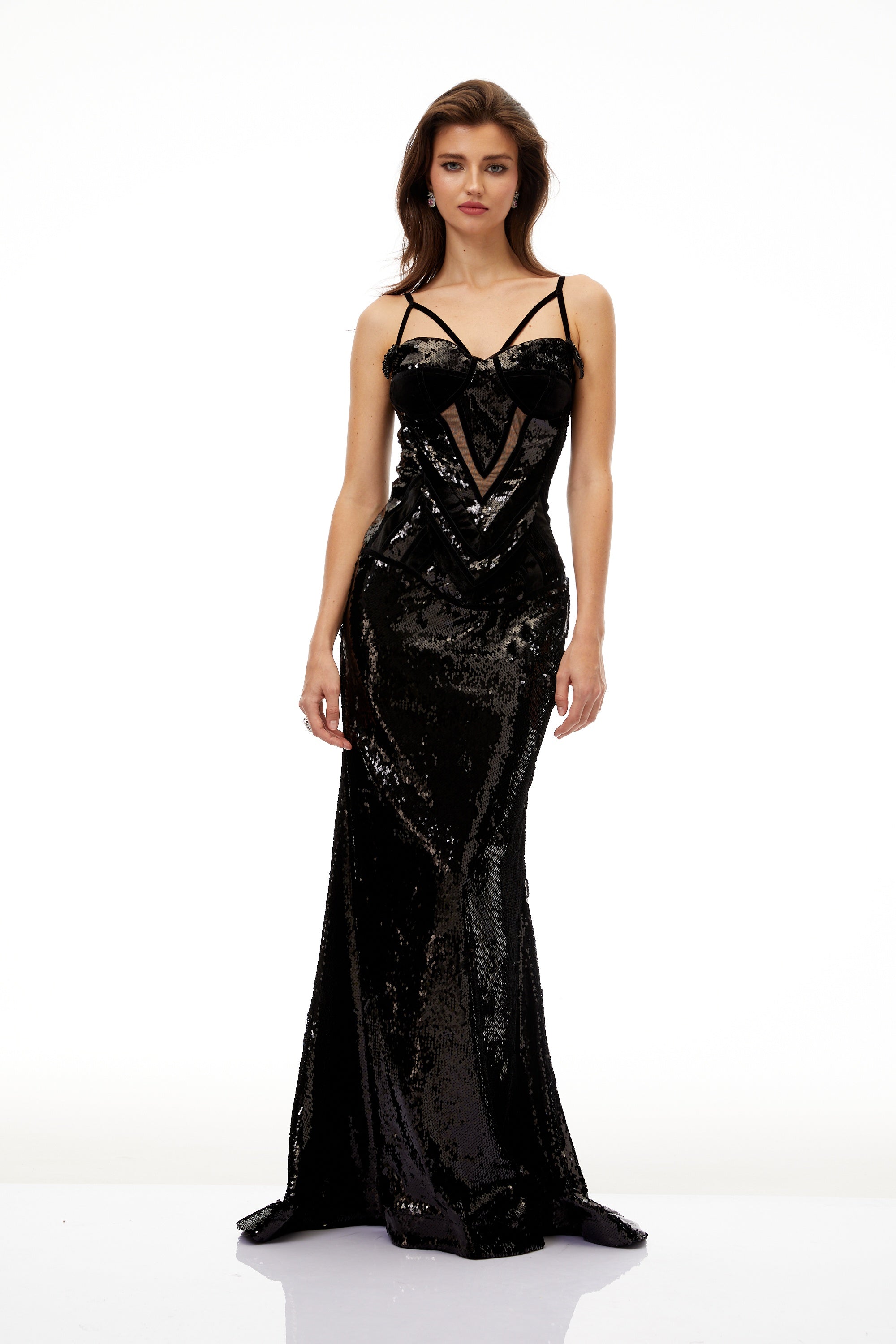 Tünde Black Sequined Mermaid Maxi Gown