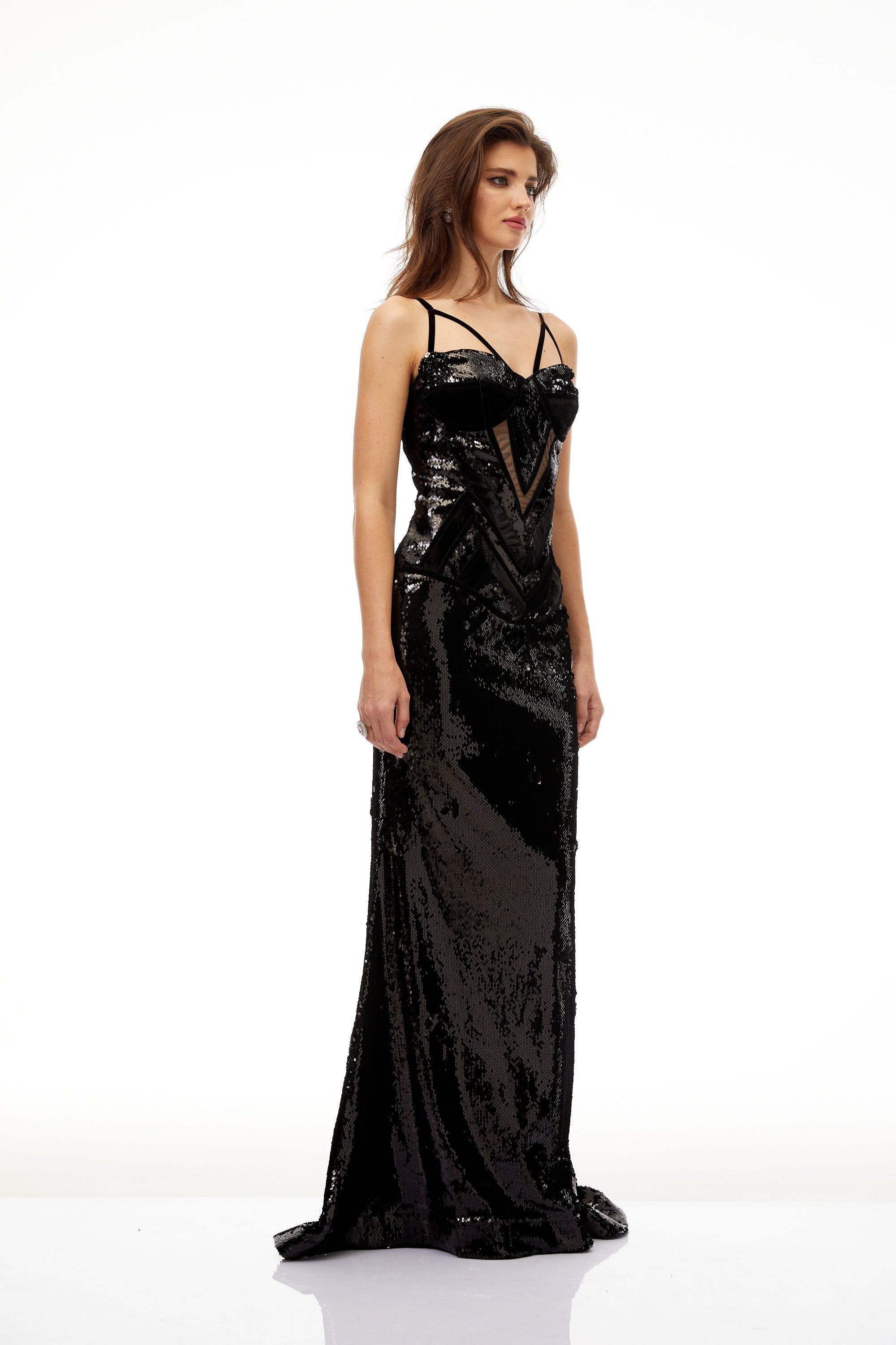 Tünde Black Sequined Mermaid Maxi Gown