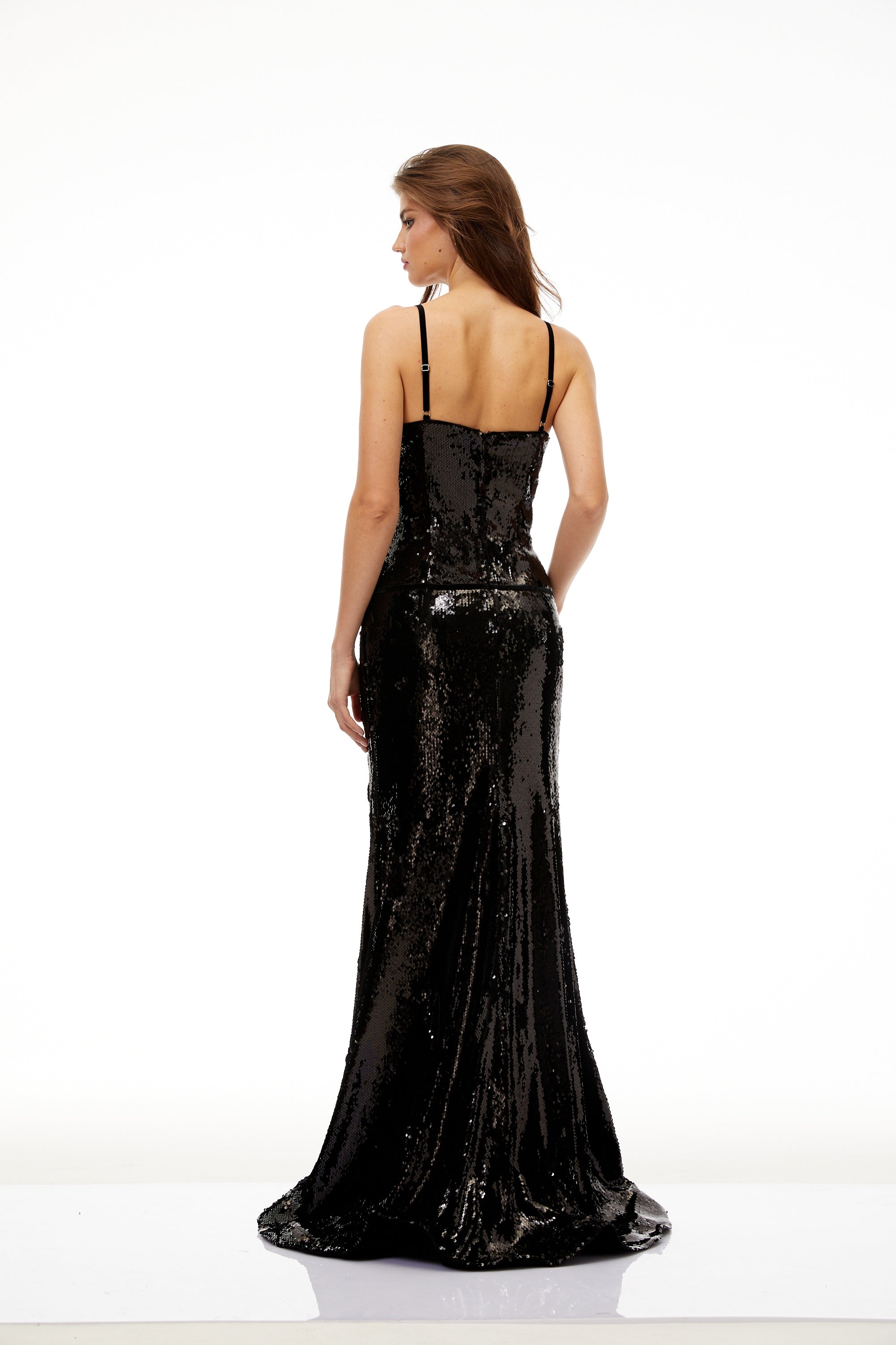 Tünde Black Sequined Mermaid Maxi Gown