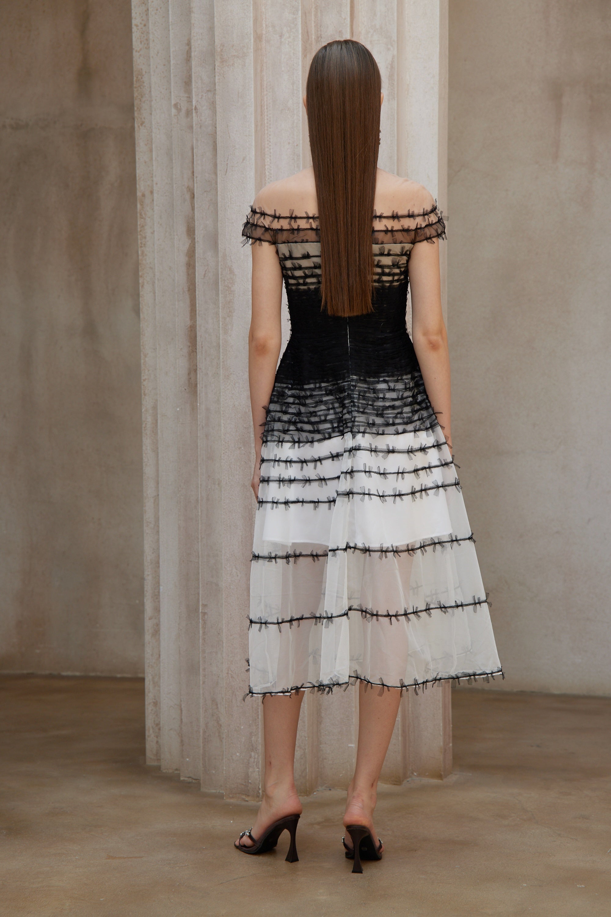 Eléonore Color Block Tulle Midi Dress