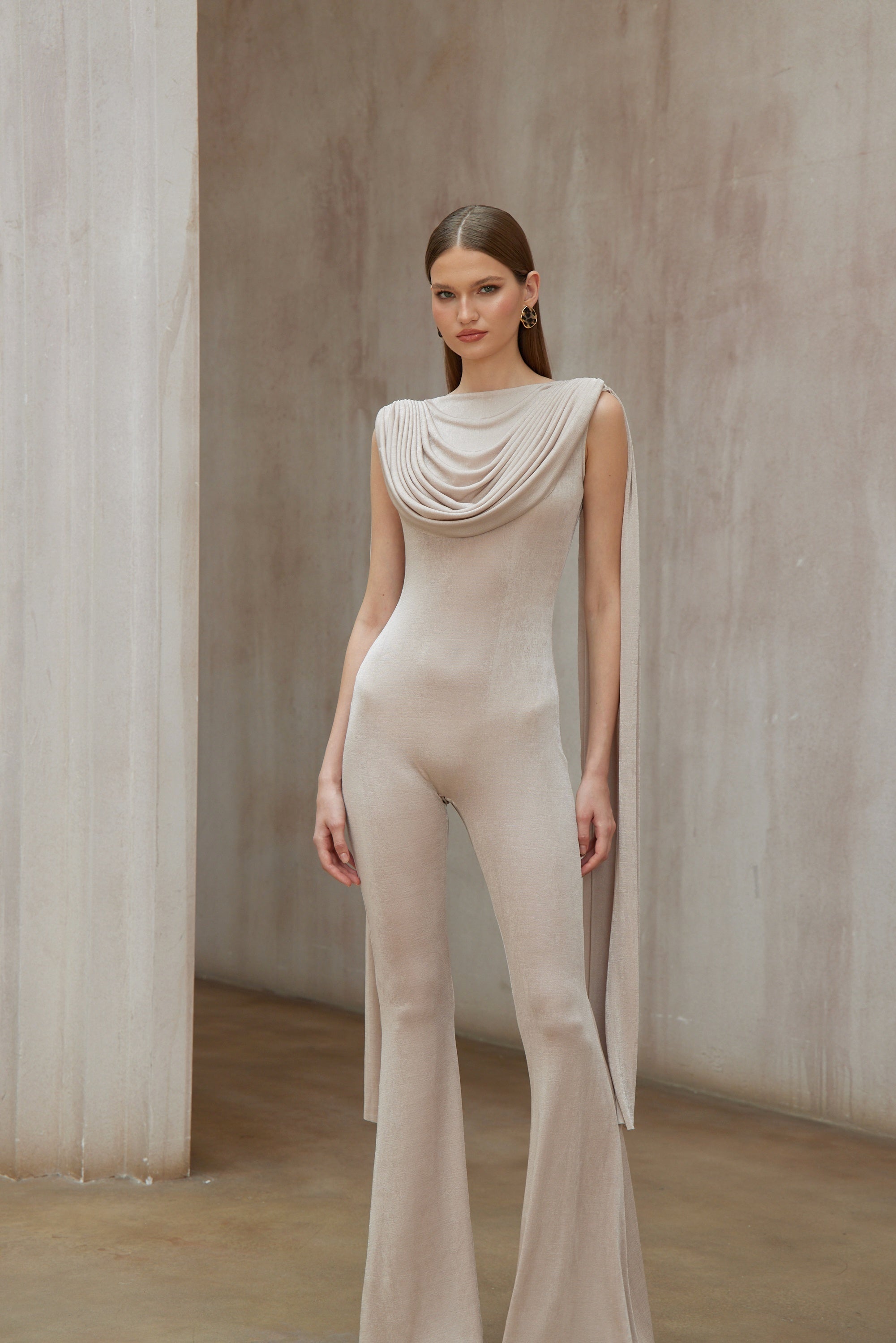 Clarisse Neutral Draped Jumpsuit