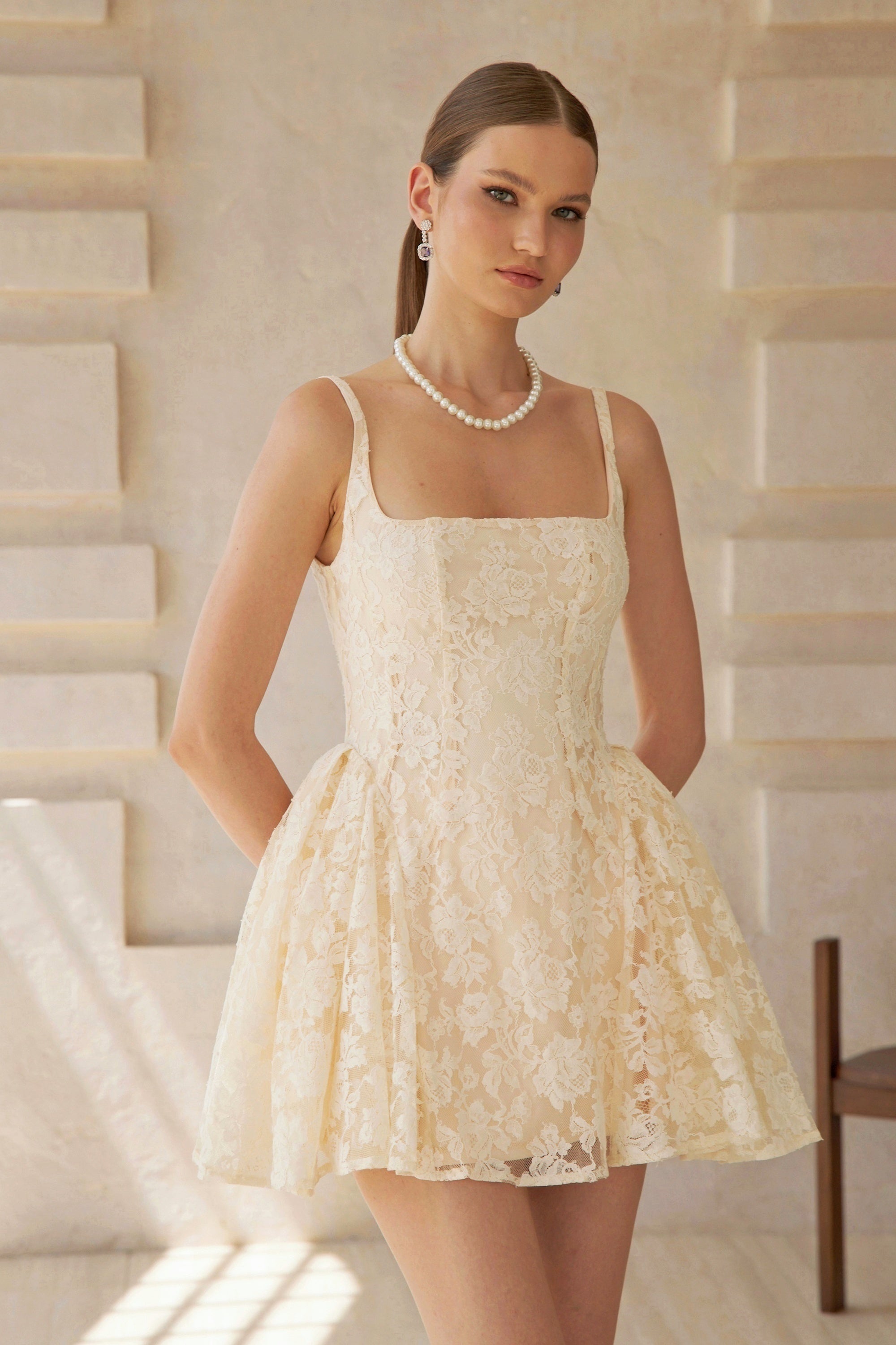 Euphemia Cream White Floral Lace Mini Dress