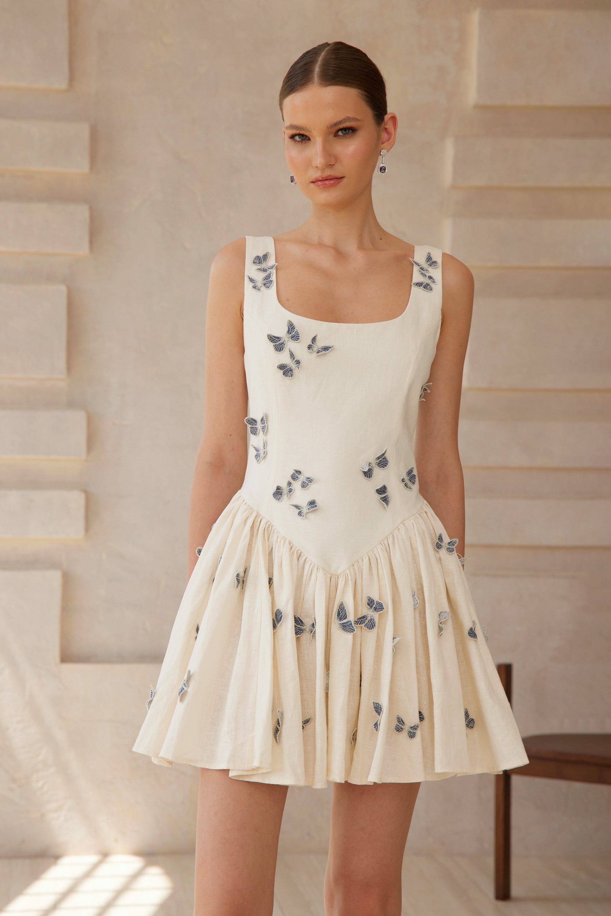 Ophélie White Butterfly Embroidered Mini Dress