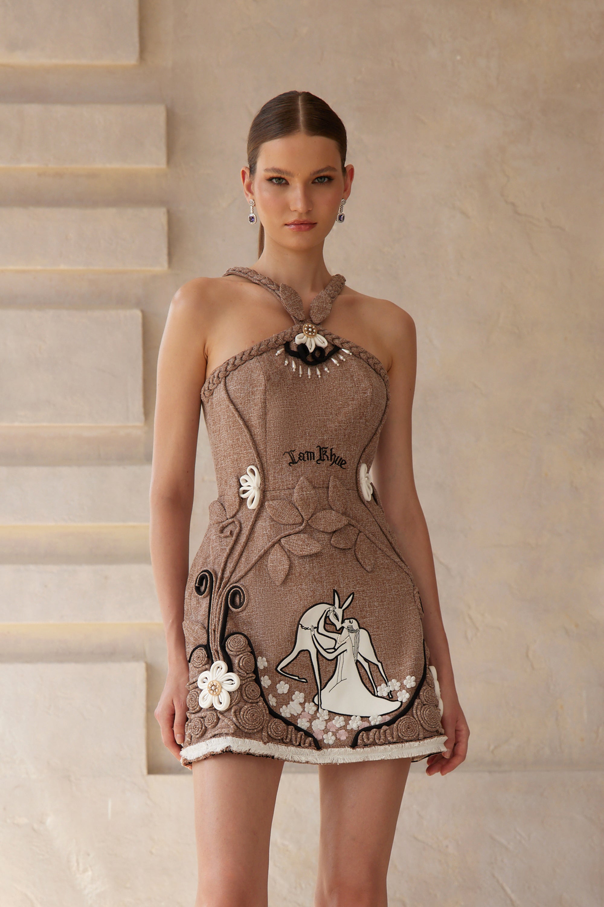 Aimée Brown Floral Jacquard Tweed Mini Dress