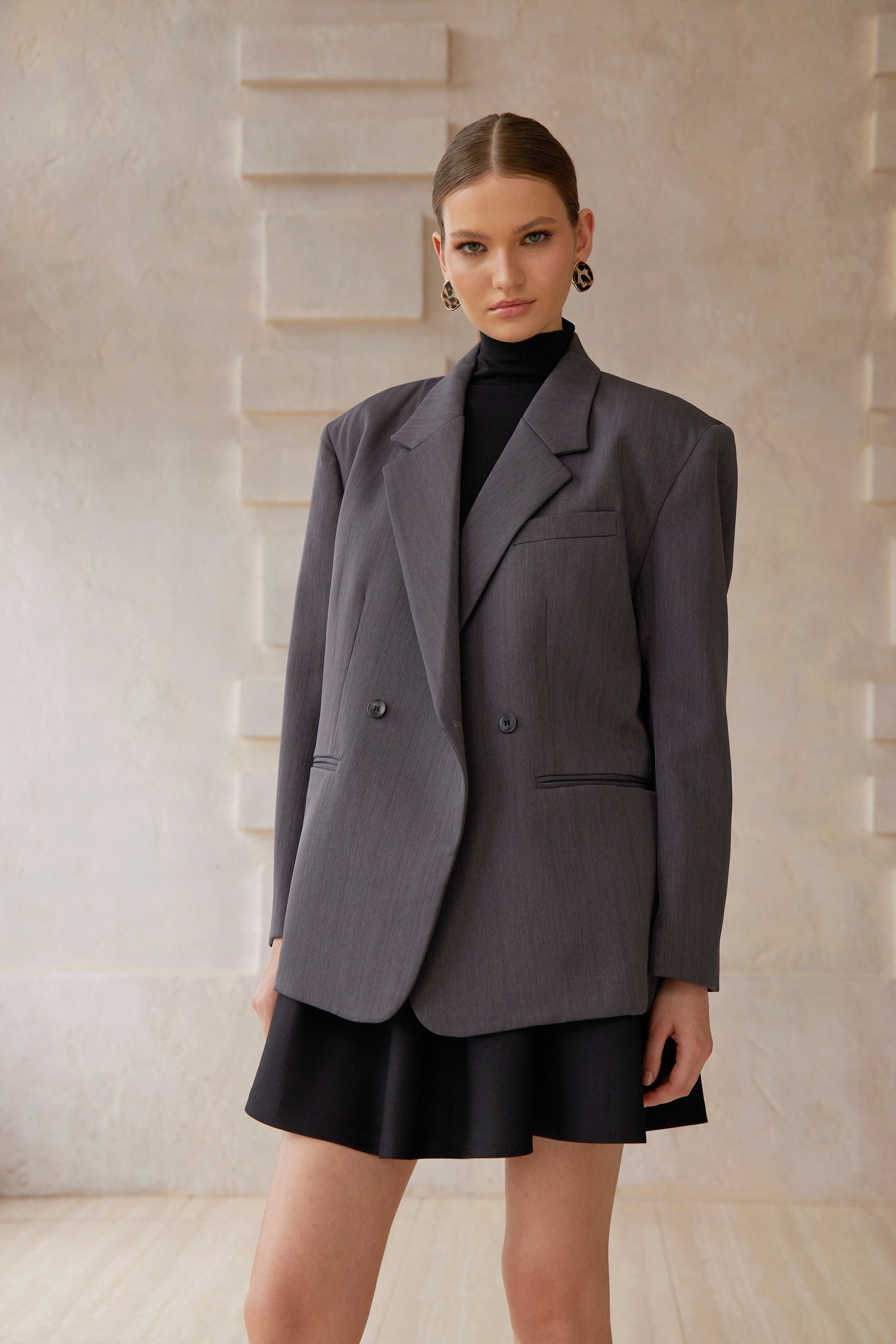 Eléonore Grey Double-Breasted Oversize Blazer