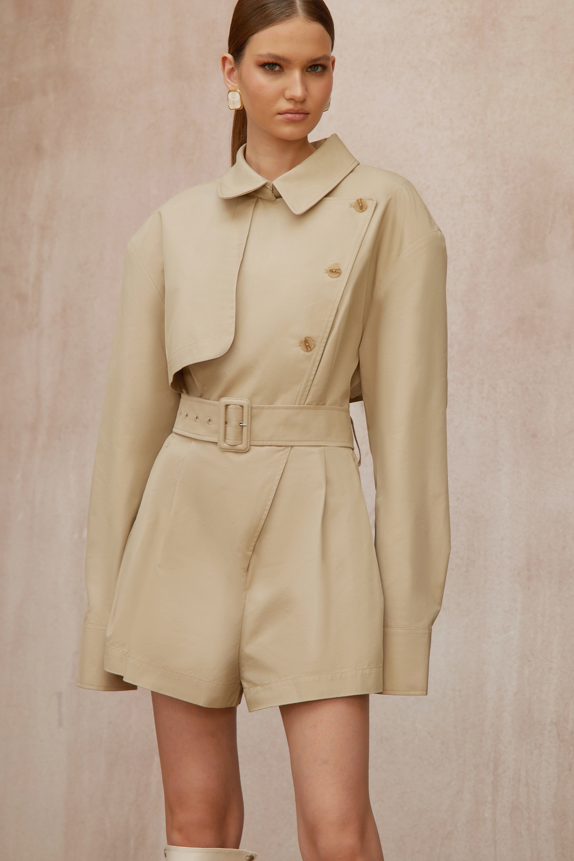 Priscille Khaki-farbener, asymmetrischer Trench-Overall