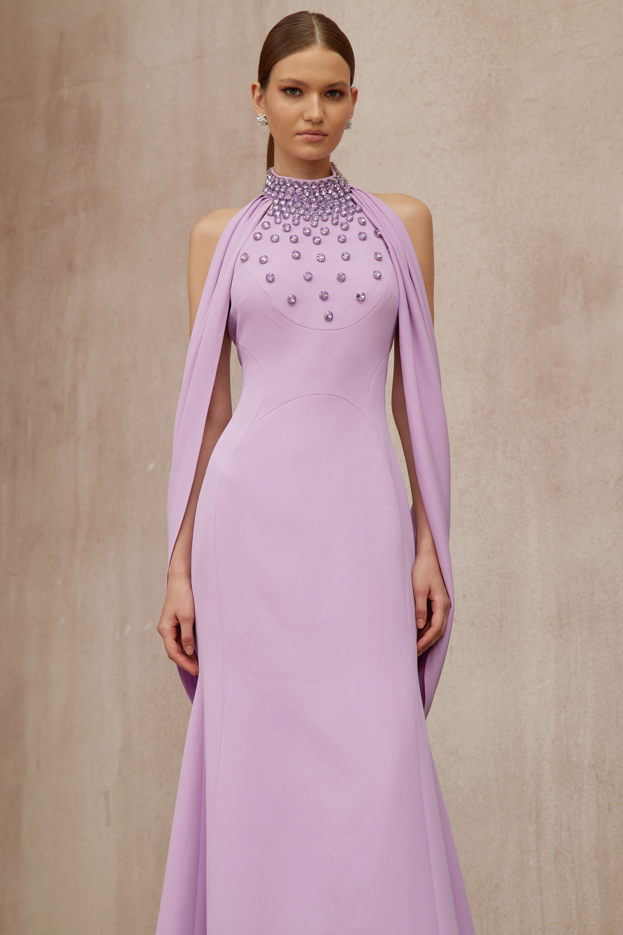 Cerise Purple Shawl Embellished Maxi Dress