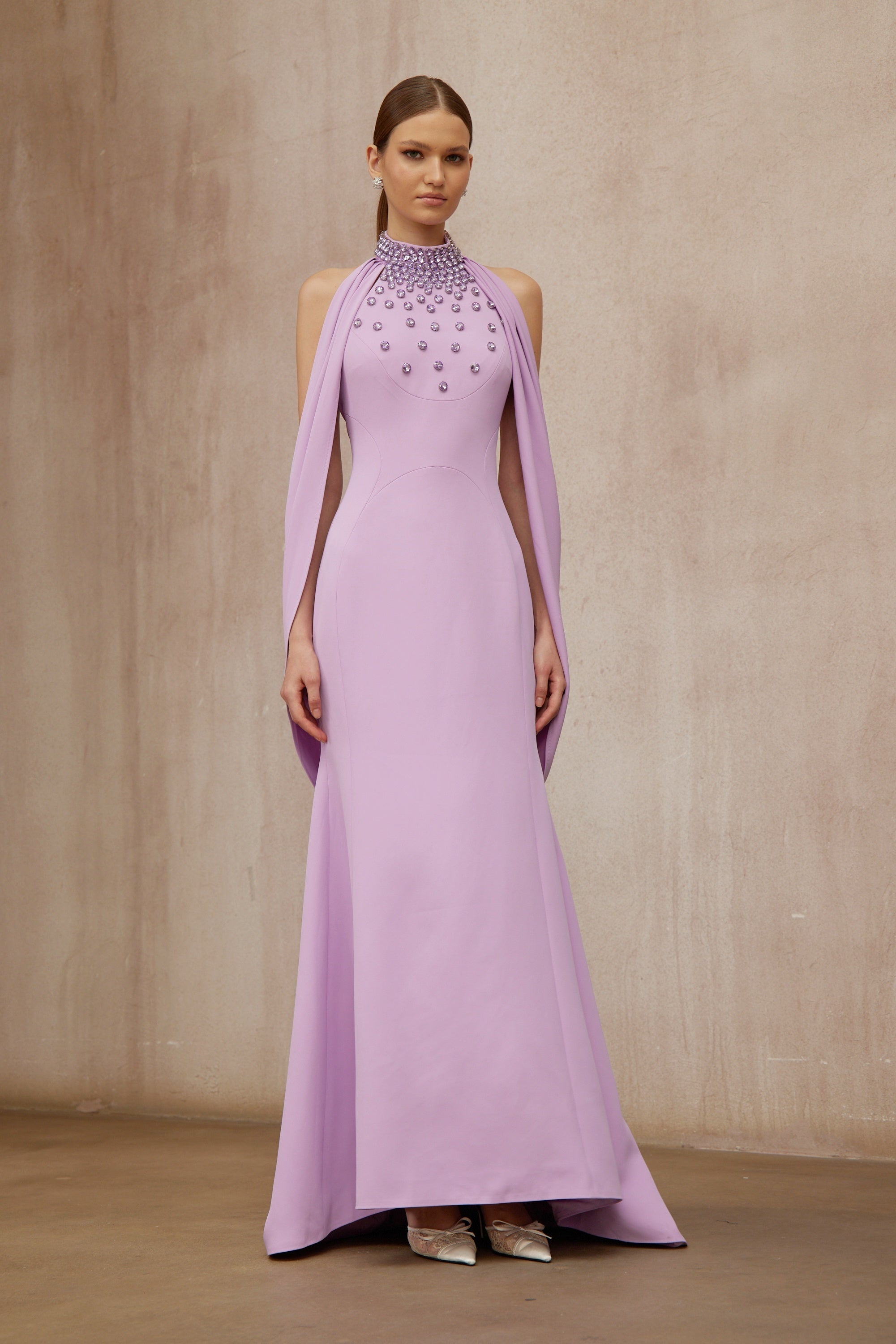 Cerise Purple Shawl Embellished Maxi Dress