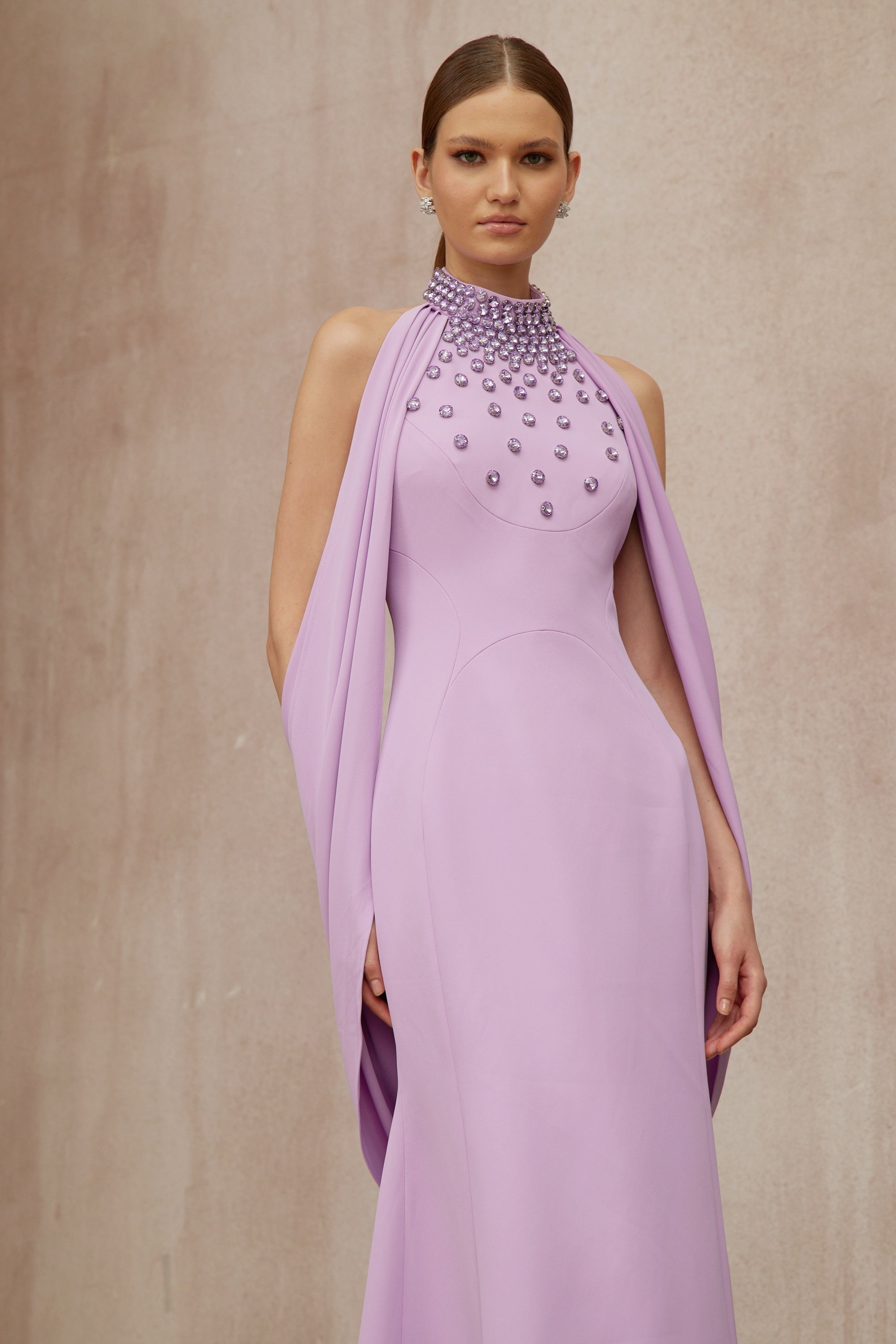 Cerise Purple Shawl Embellished Maxi Dress