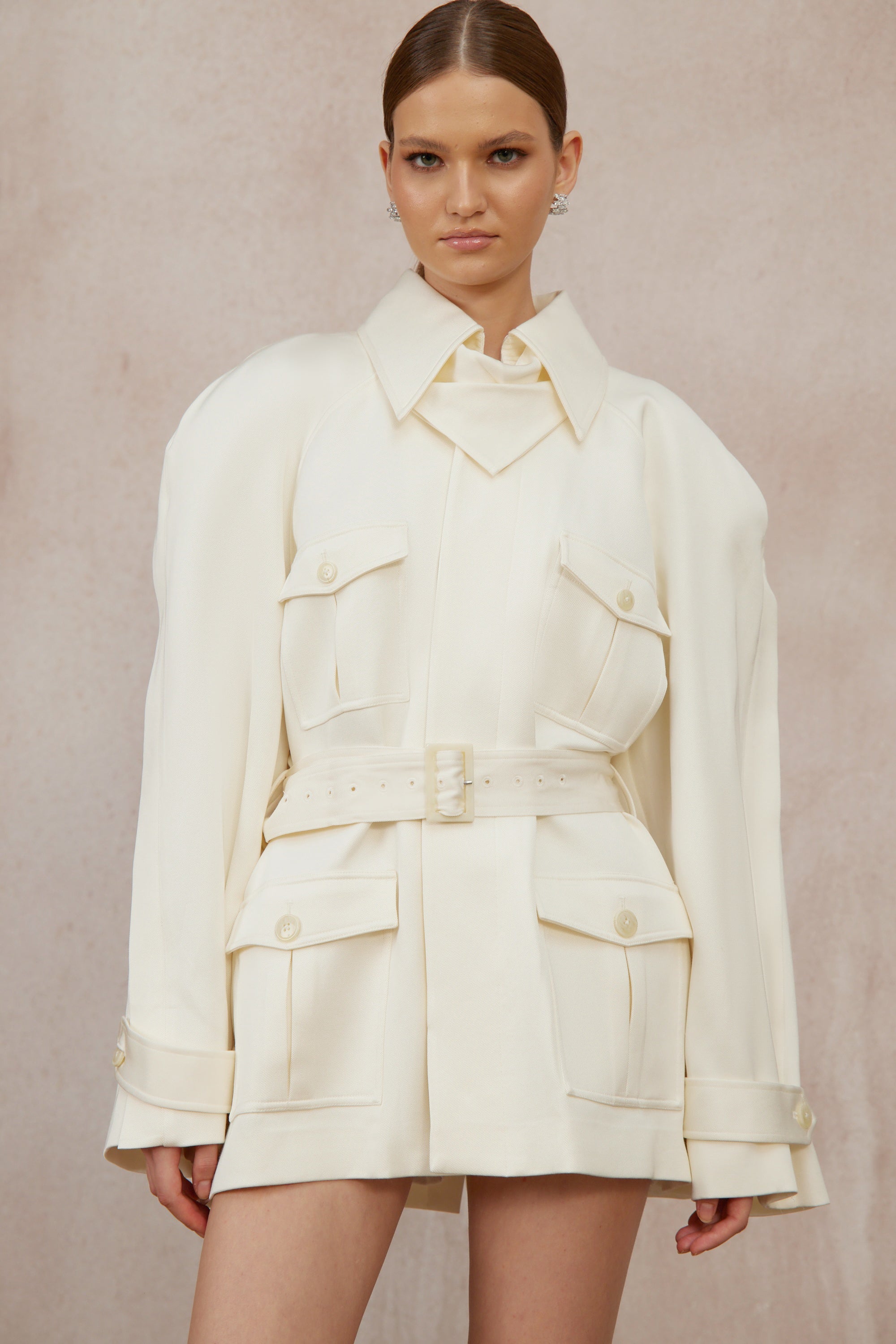 Ambre Cream White Belted Trench Coat
