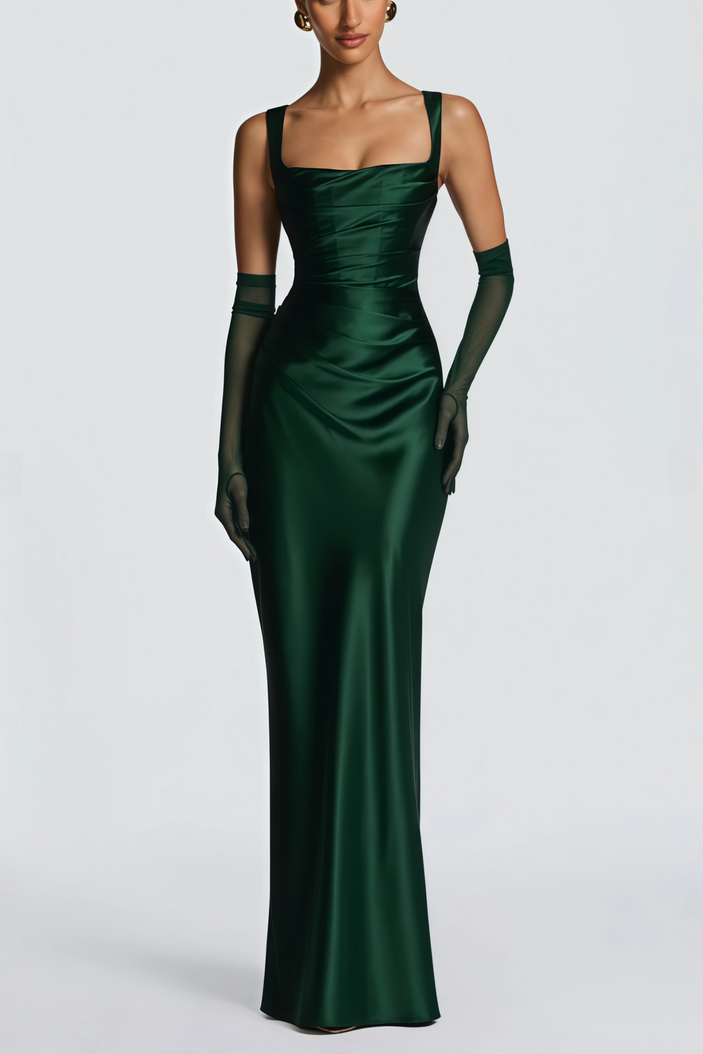 Deadstock Mandalay Emerald Stretch Satin Embroidered Dress with Beaded Ruffle Hem — Size 6 main image 1
