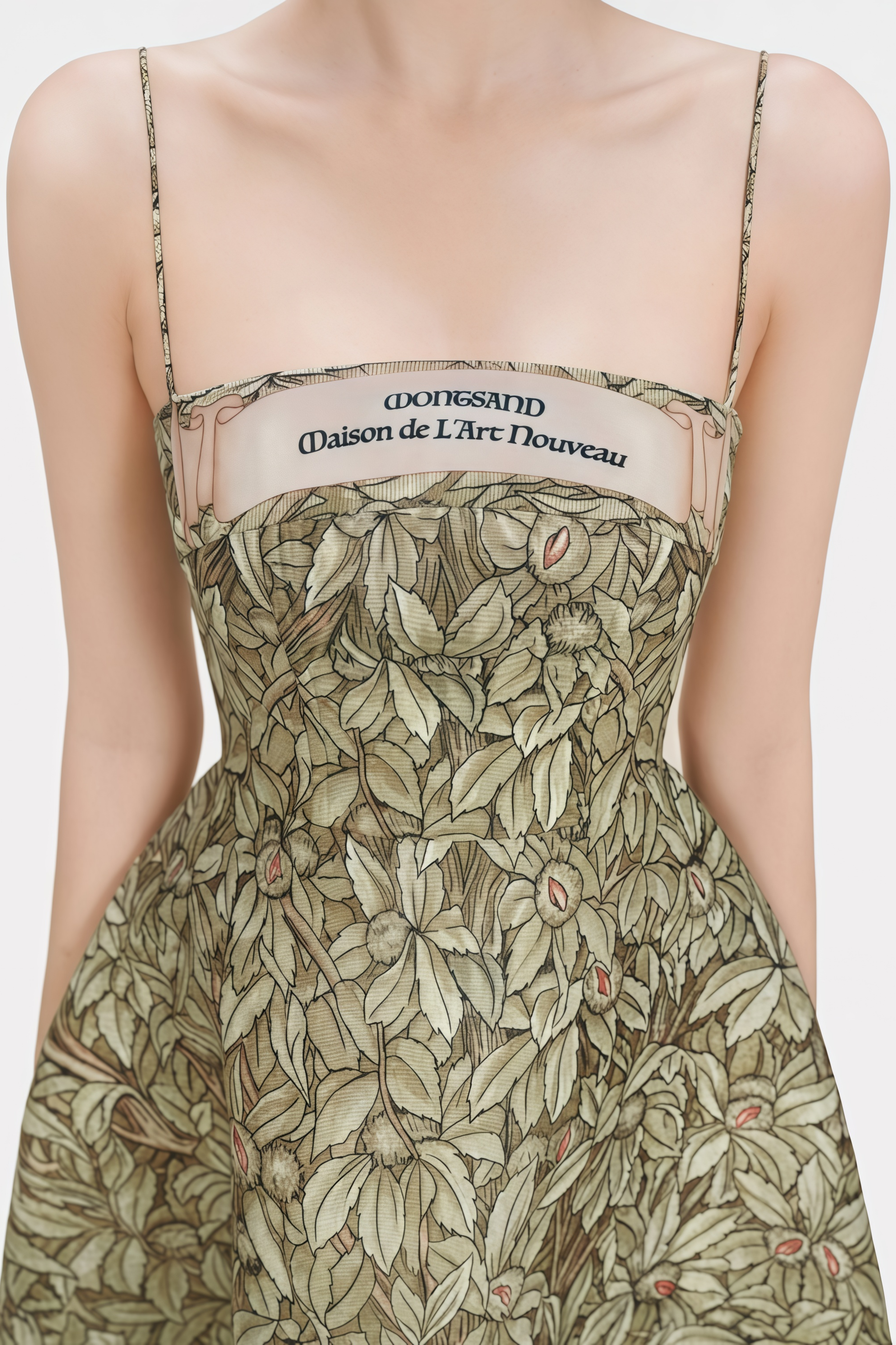 فستان كلوديا متوسط الطول بطبعة الغابة باللون الأخضر