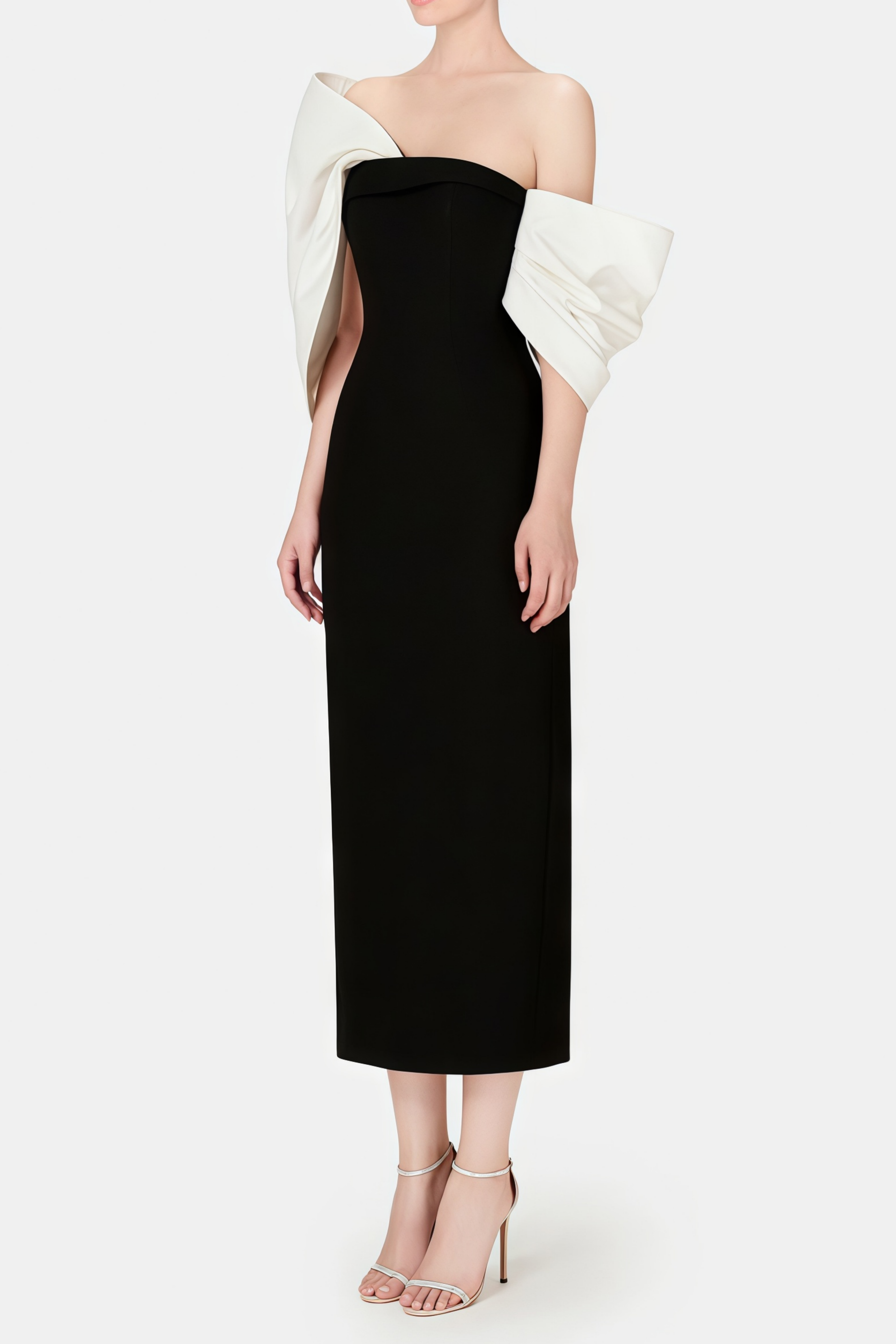 Leire Black Midi Dress with Asymmetrical Bow Detail