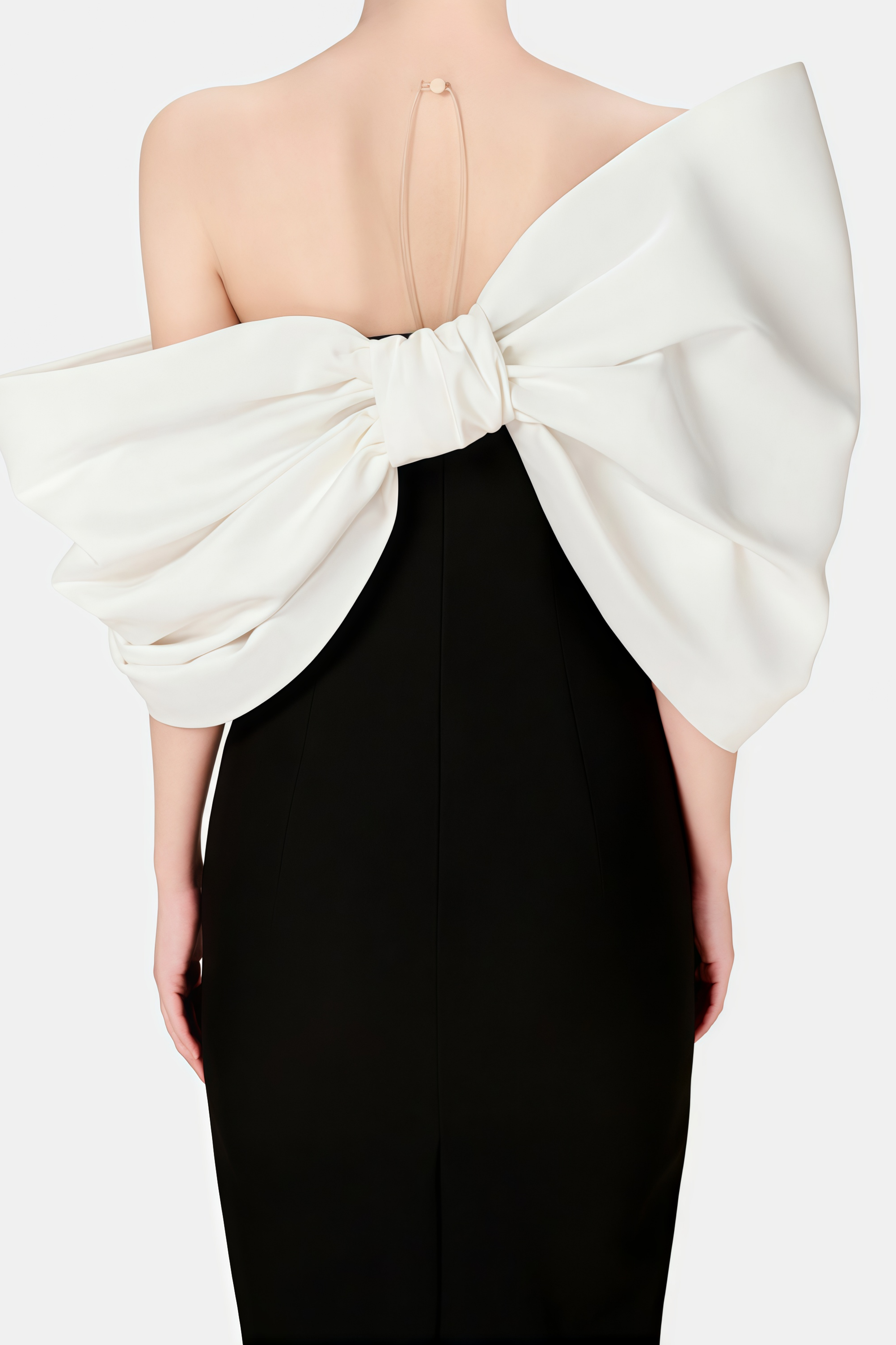 Leire Black Midi Dress with Asymmetrical Bow Detail