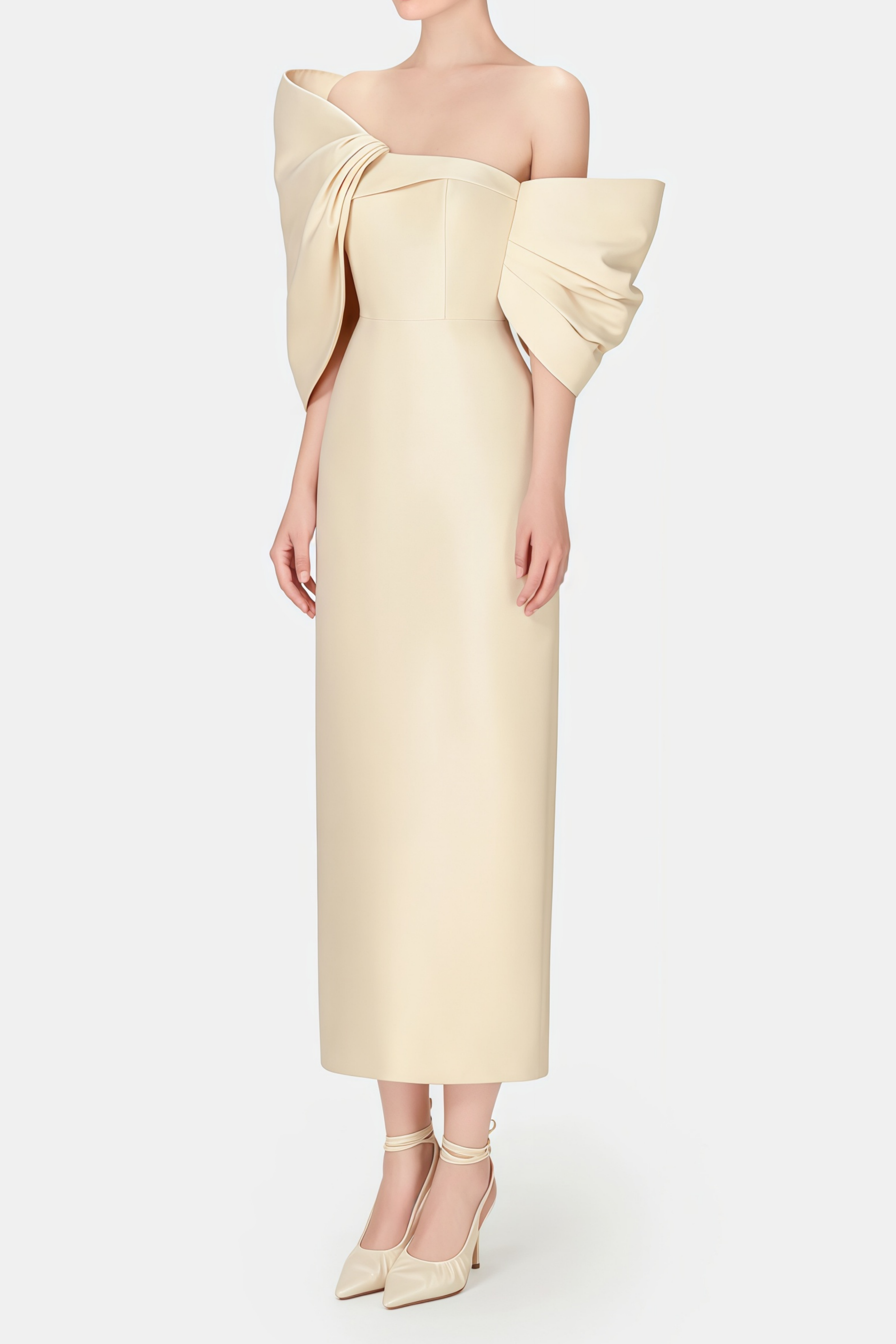 Leire Cremefarbenes Midikleid mit asymmetrischer Schleife