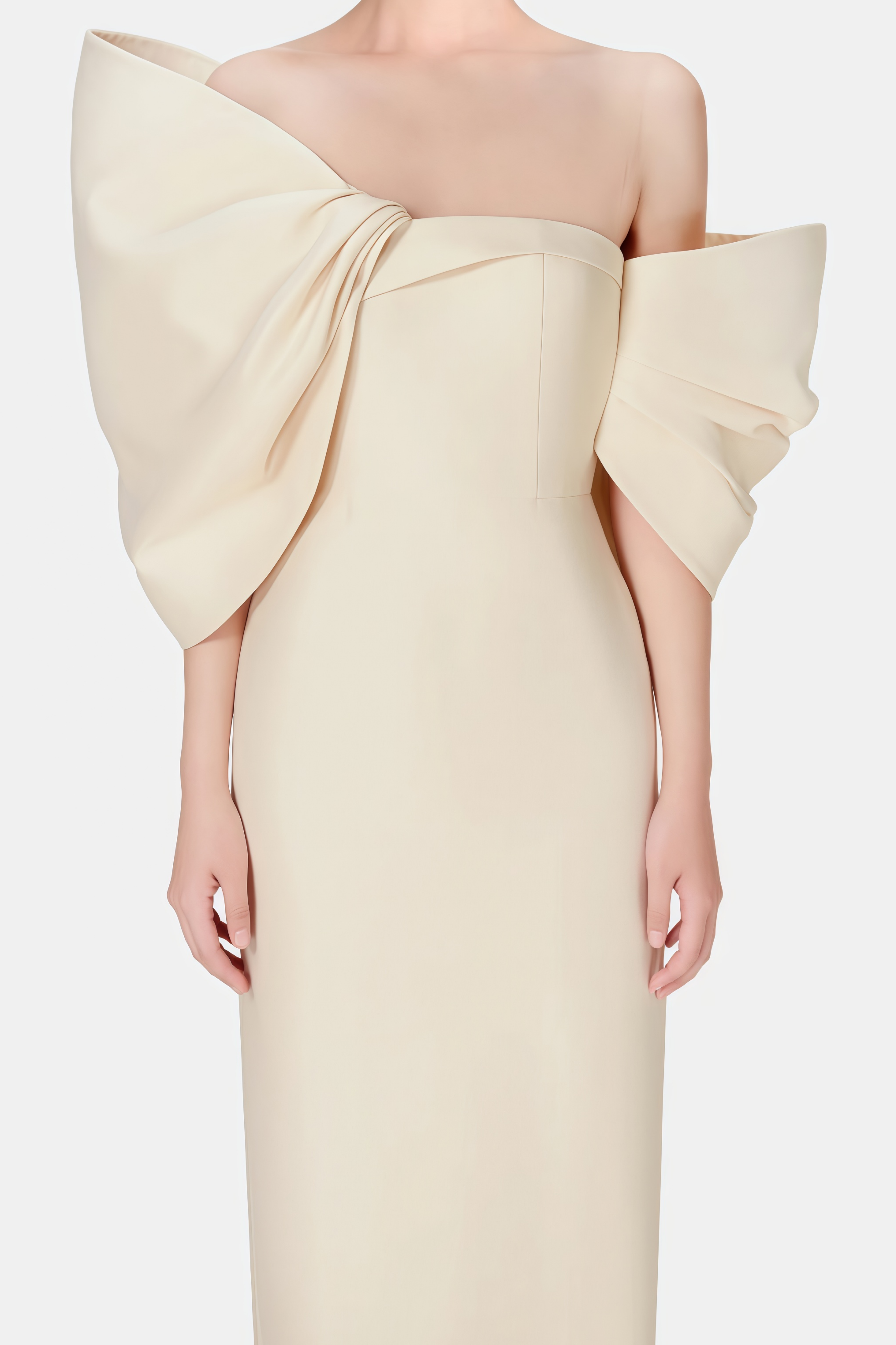 Leire Cremefarbenes Midikleid mit asymmetrischer Schleife