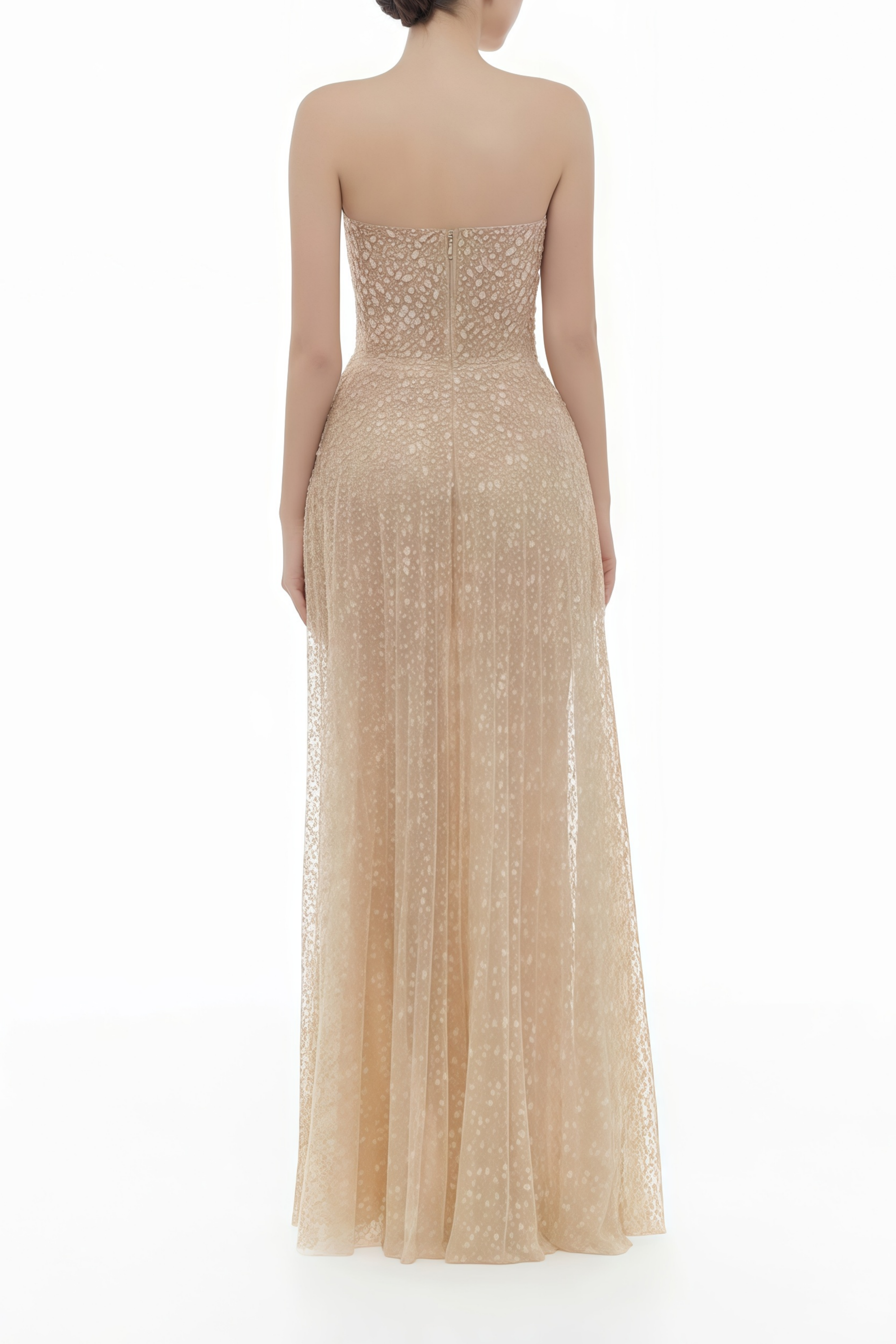 Ginetta Neutral Sequined Floral Lace Maxi Dress
