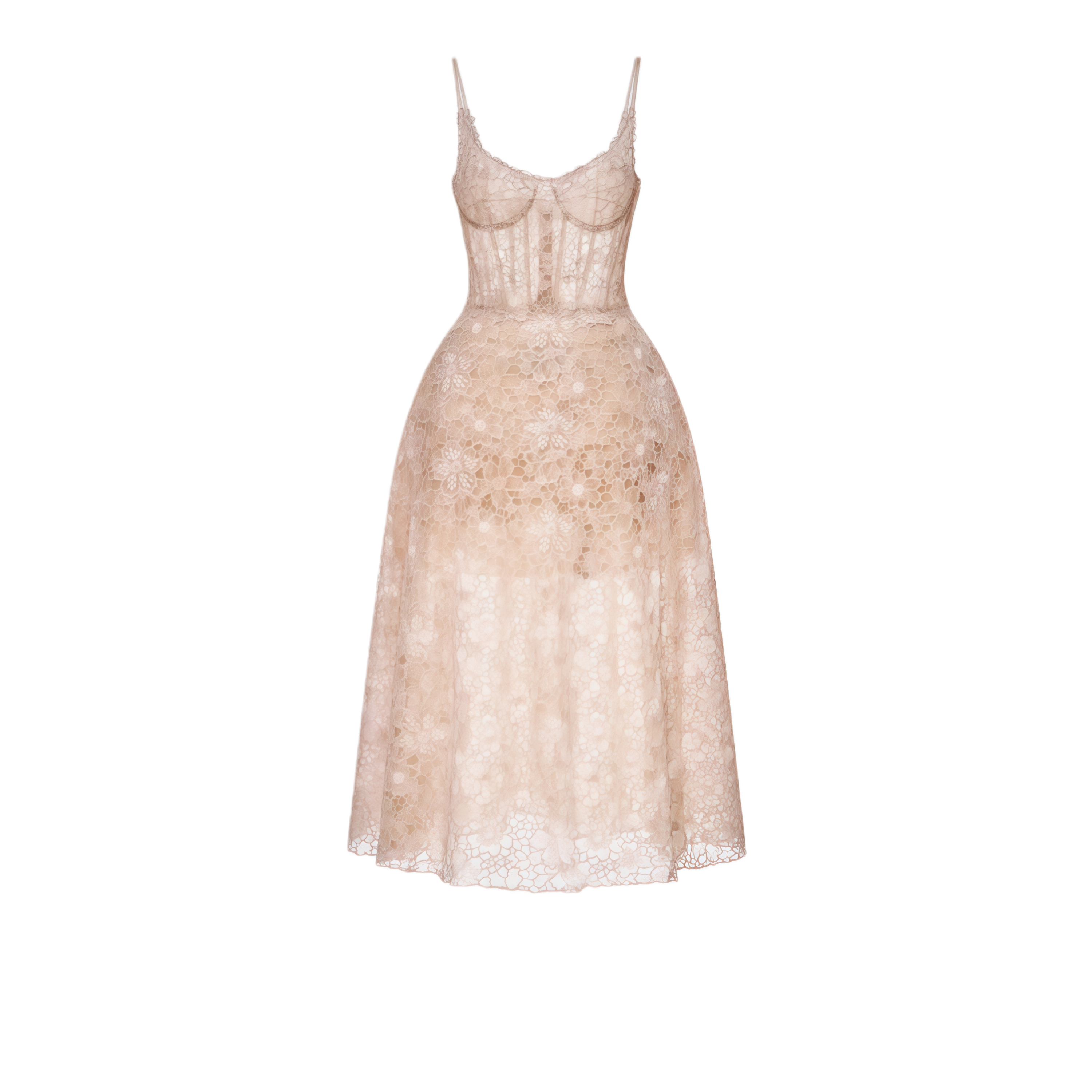 فستان كريستوفر الوردي المزهر من الدانتيل متوسط الطول