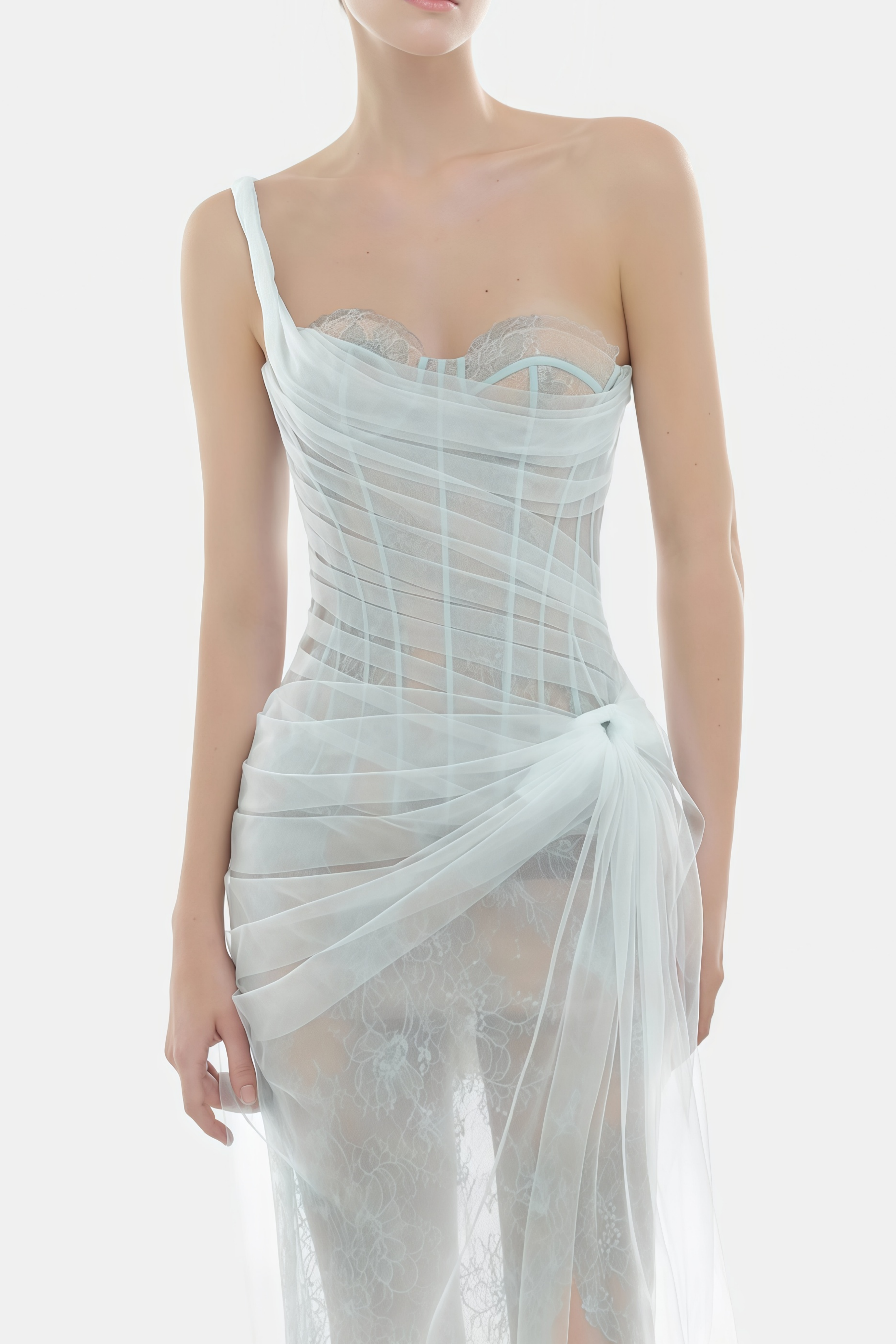 Juno Blue Pleated Mesh Midi Dress