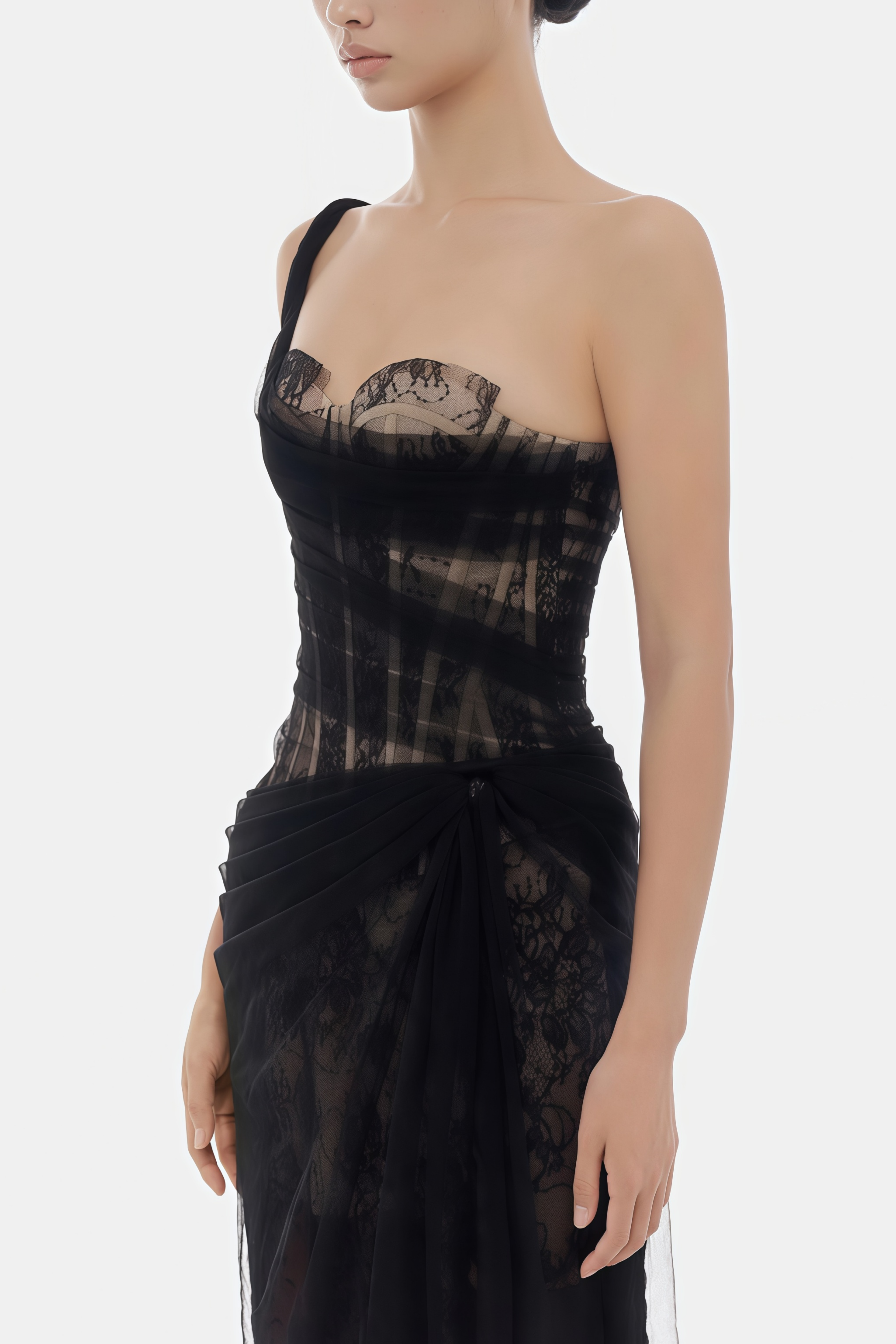 Juno Black Pleated Mesh Midi Dress