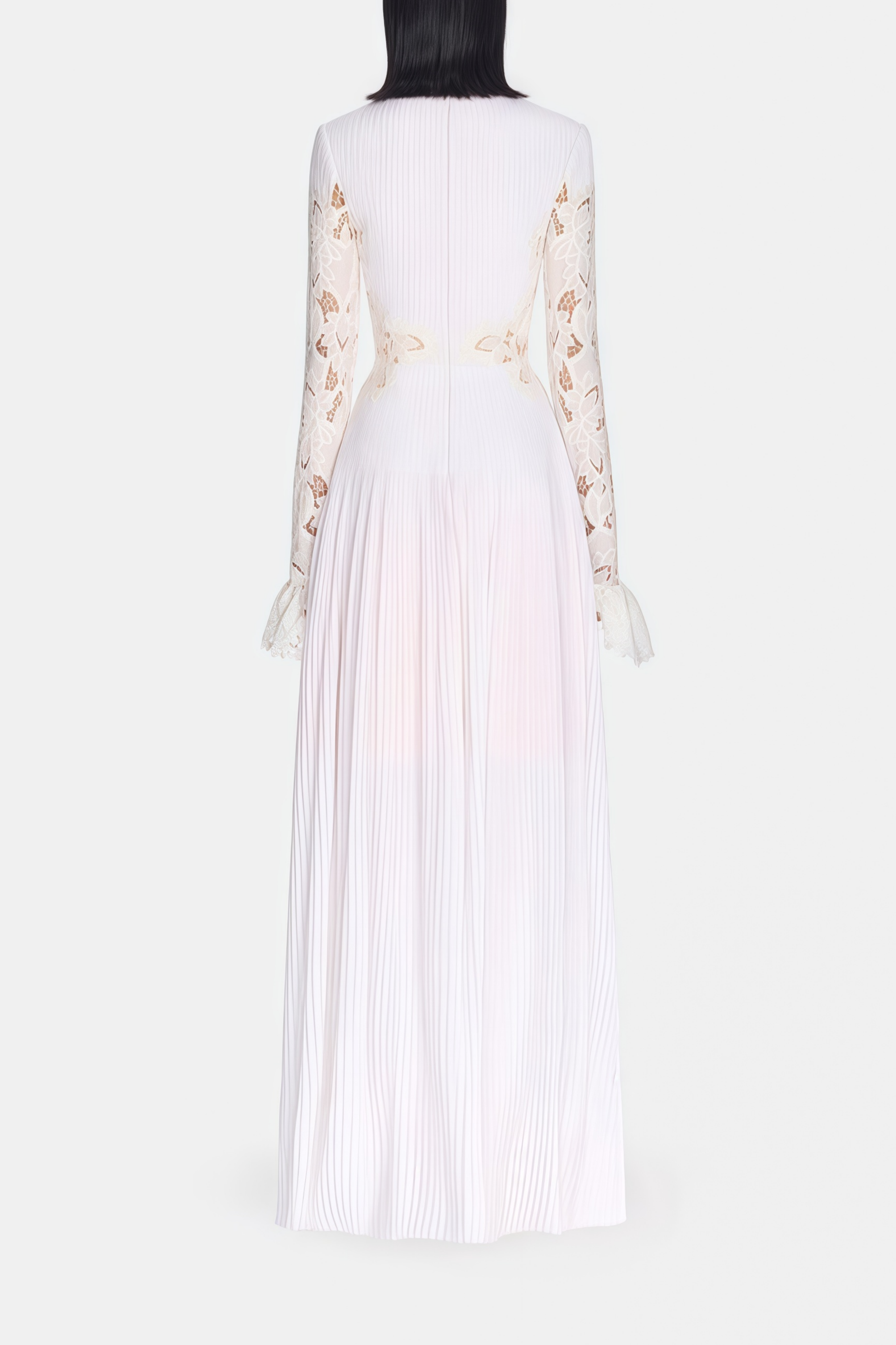 Chiara White Lace Panel Pleated Midi Dress