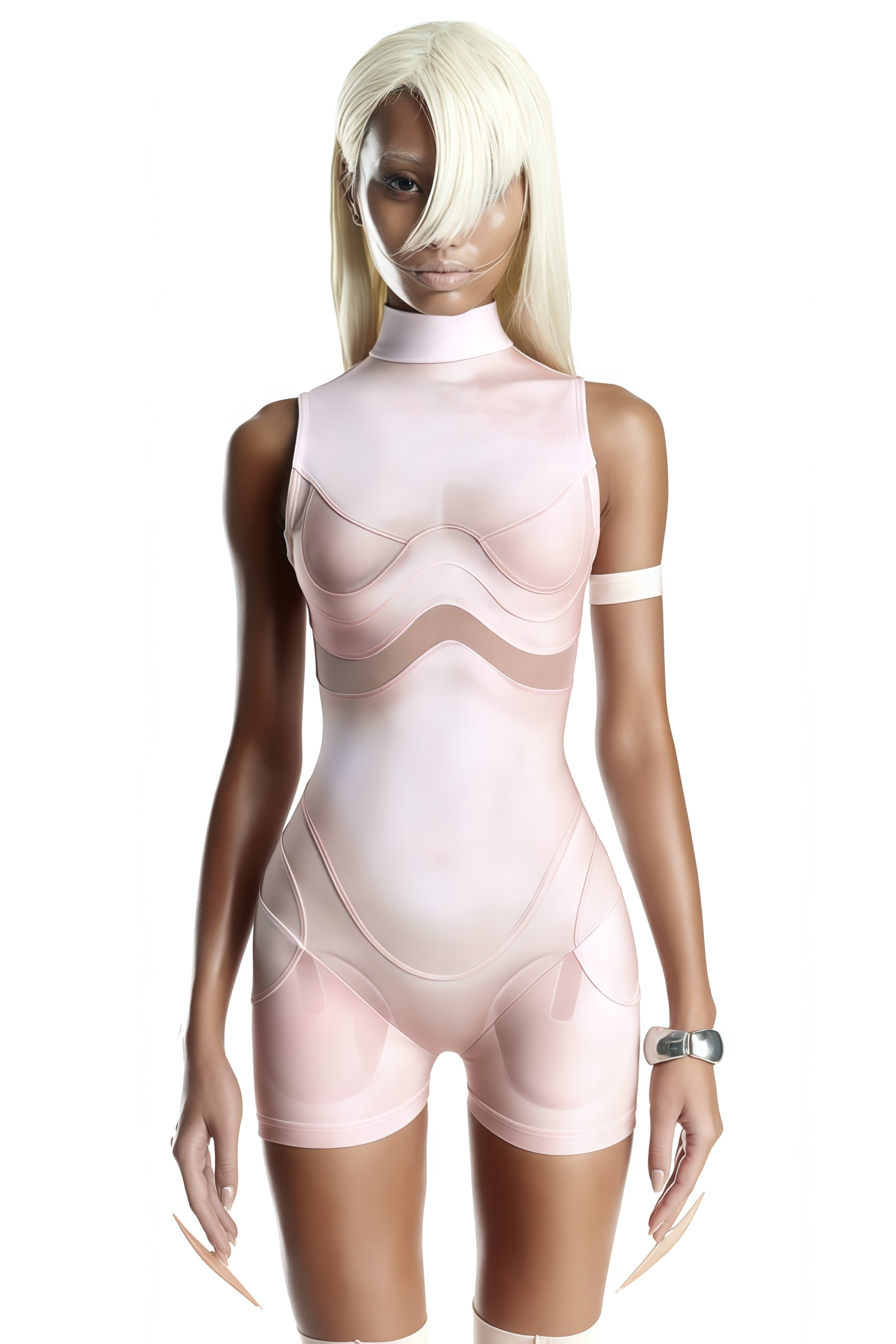 Neonpinker Playsuit mit Mesh-Einsätzen